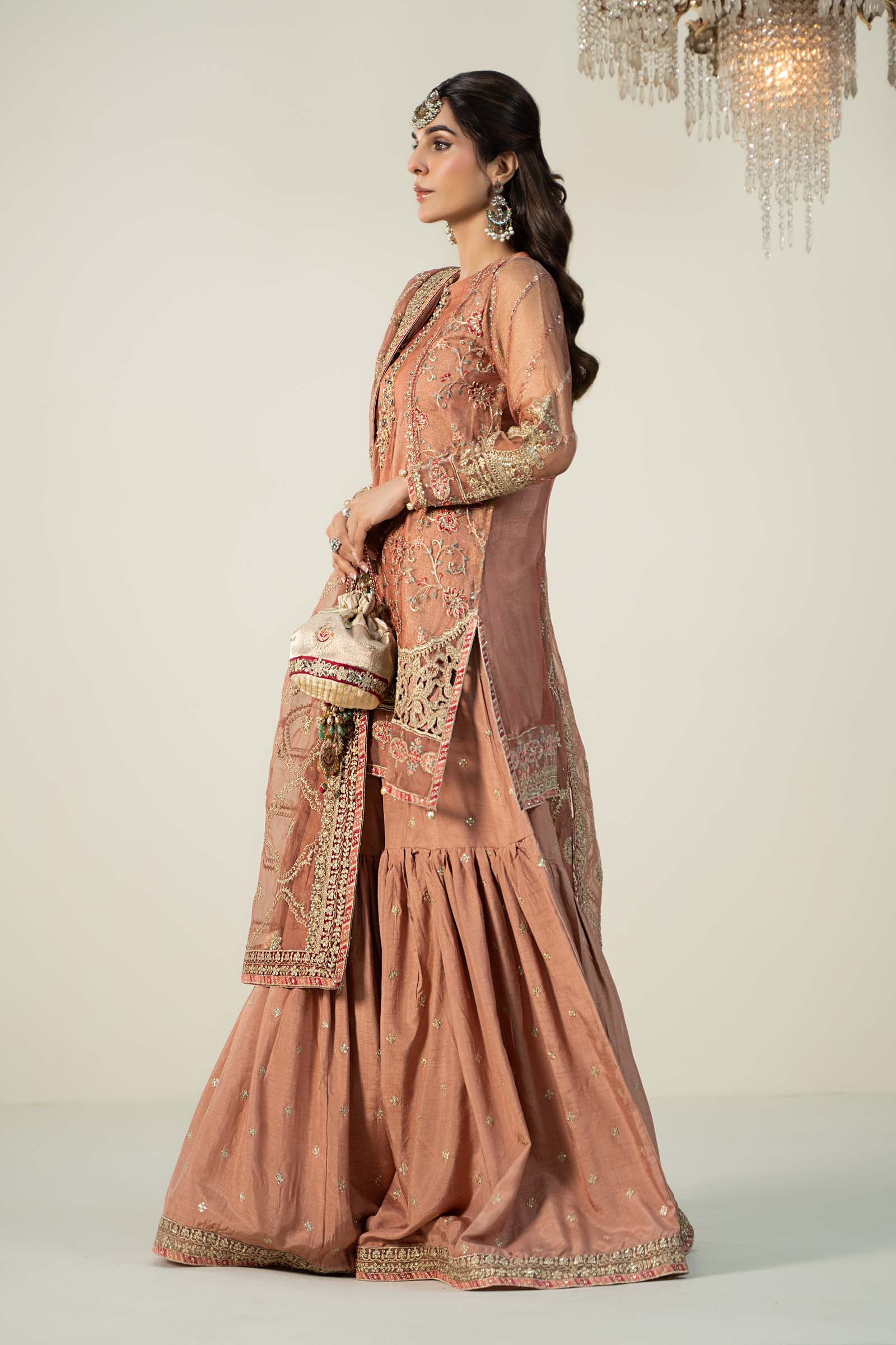 3 Piece Embroidered Zari Net Suit