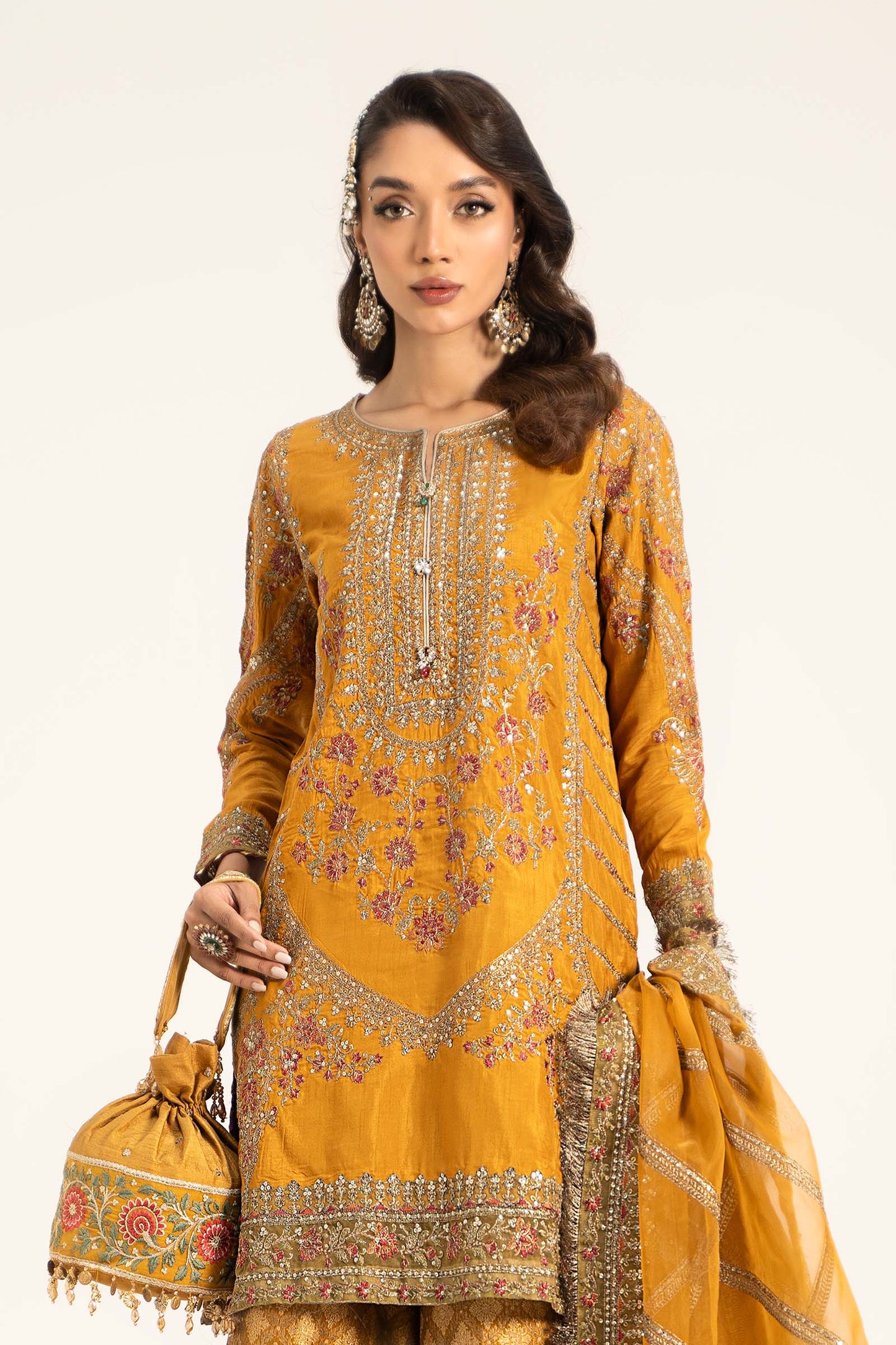 3 Piece Embroidered Raw Silk Suit