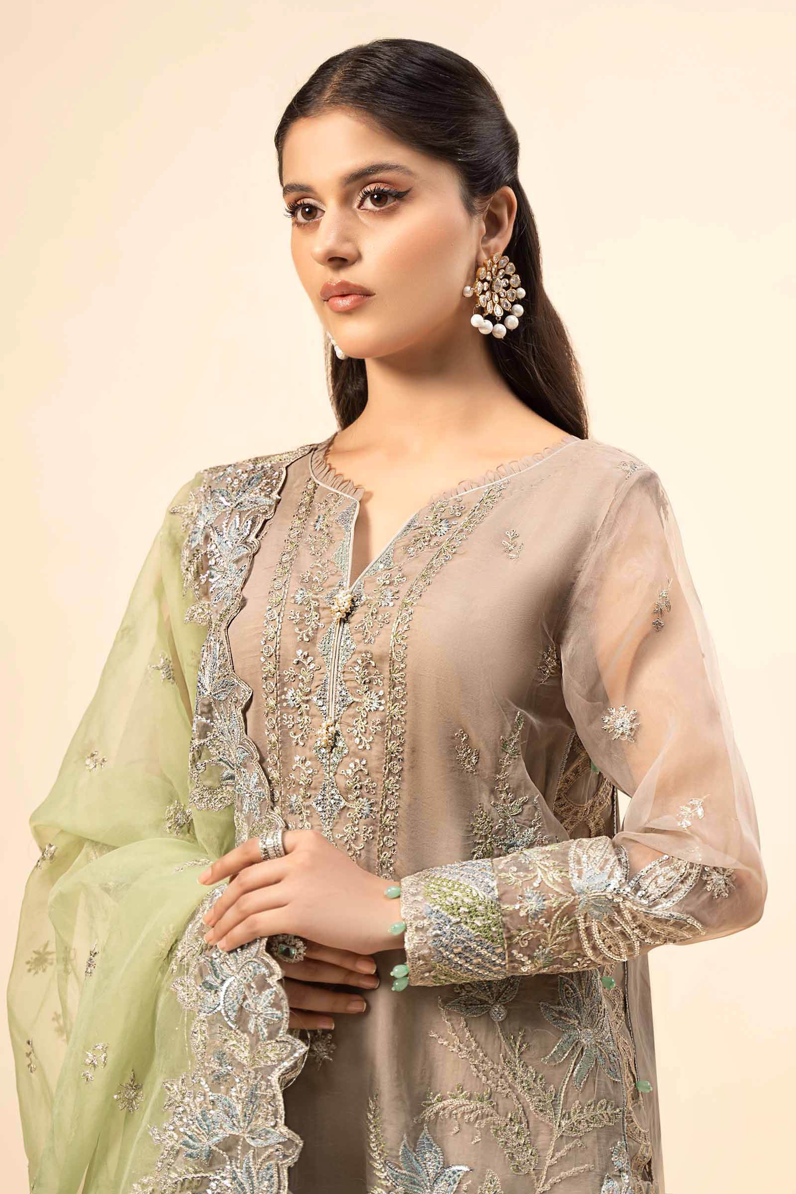 3 Piece Embroidered Raw Silk Suit