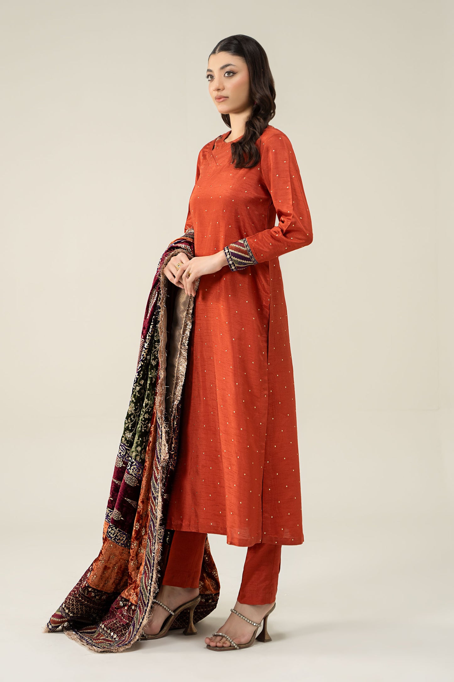 3 Piece Embroidered Raw Silk Suit