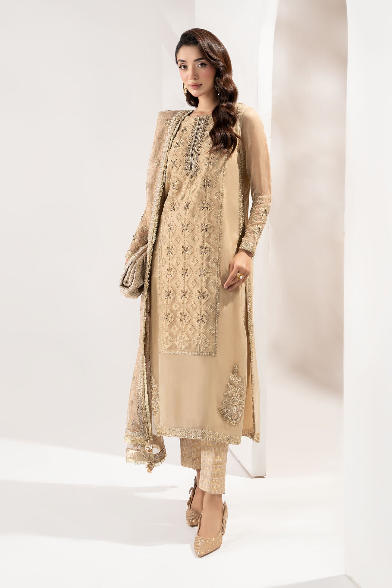 3 Piece Embroidered Organza Suit
