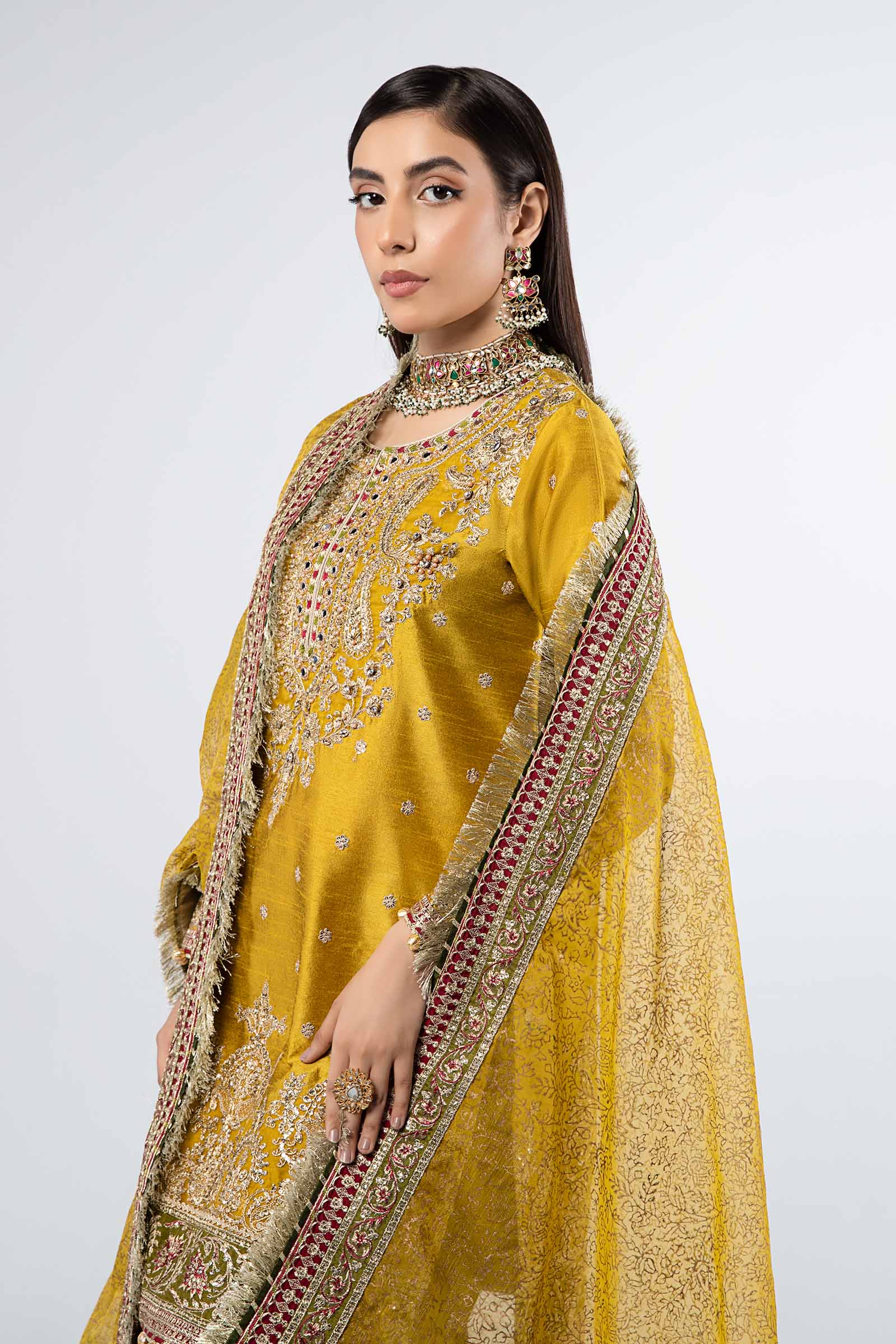 3 Piece Embroidered Raw Silk Suit