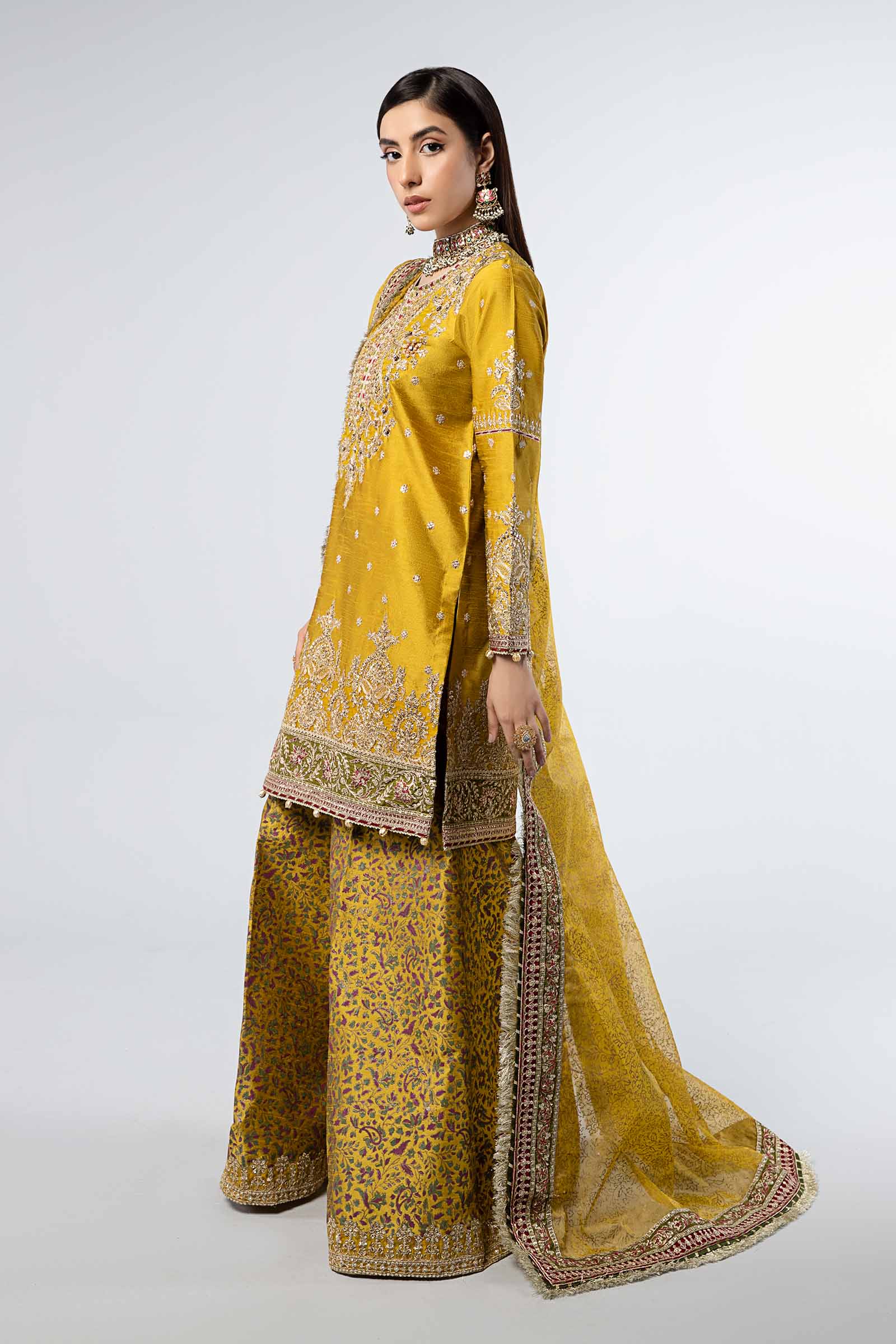 3 Piece Embroidered Raw Silk Suit