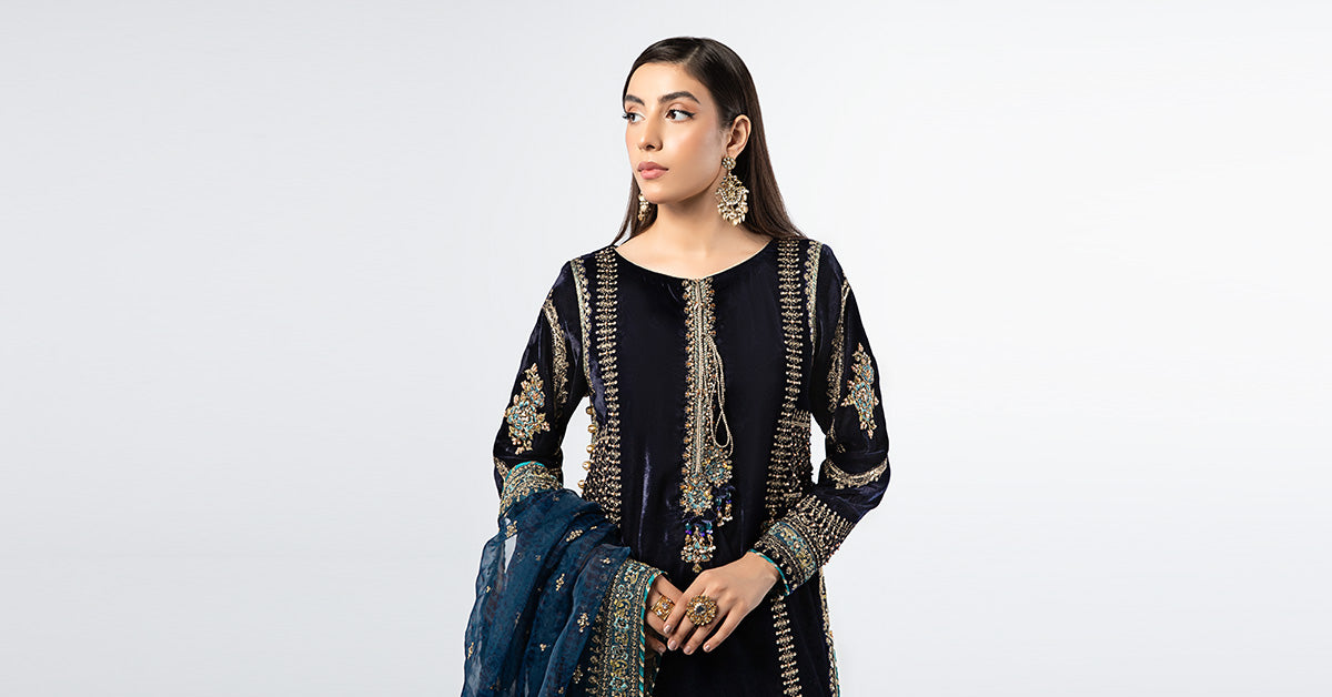 3 Piece Embroidered Velvet Suit
