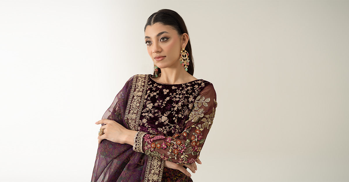 3 Piece Embroidered Velvet Suit