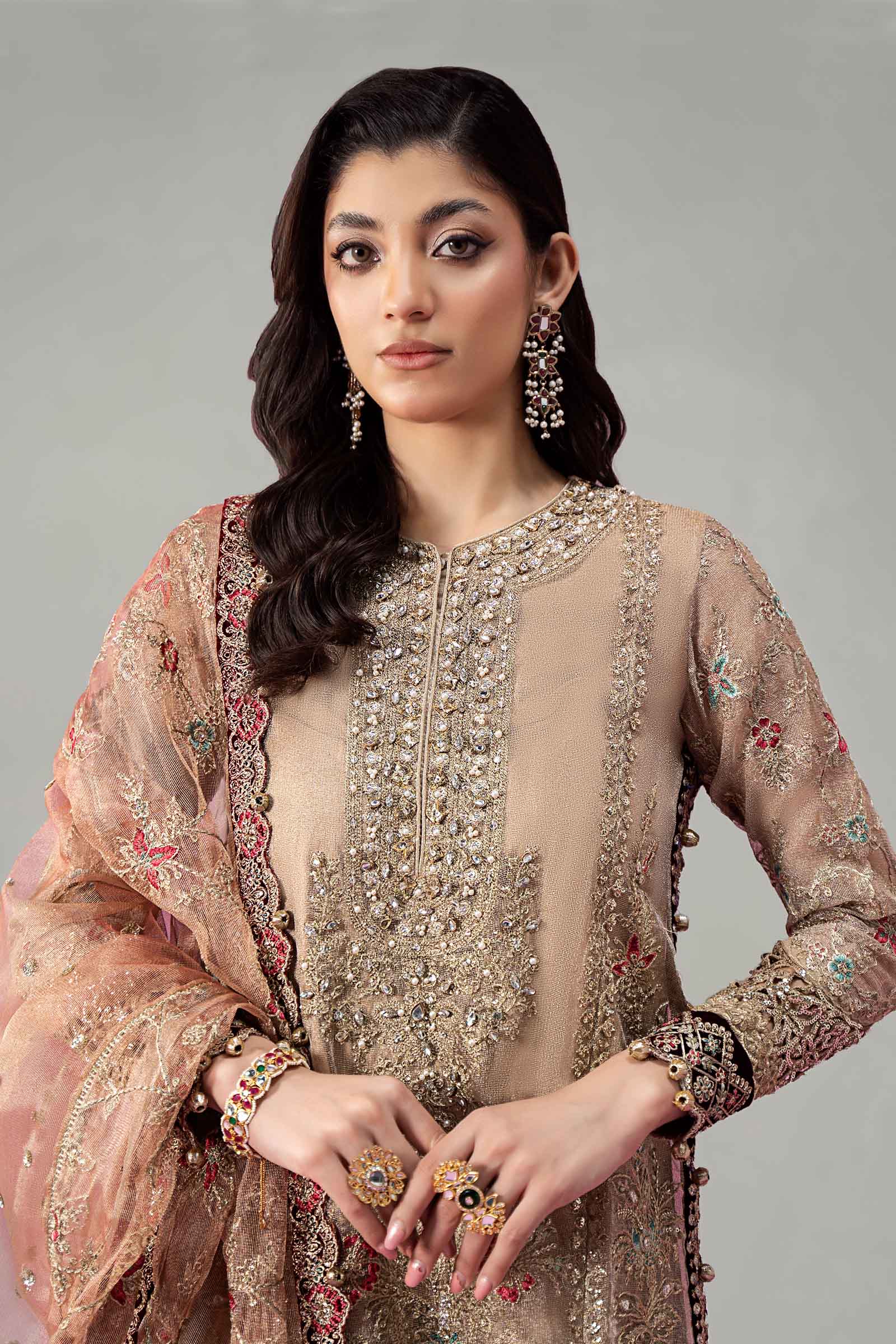 3 Piece Embroidered Zari Net Suit