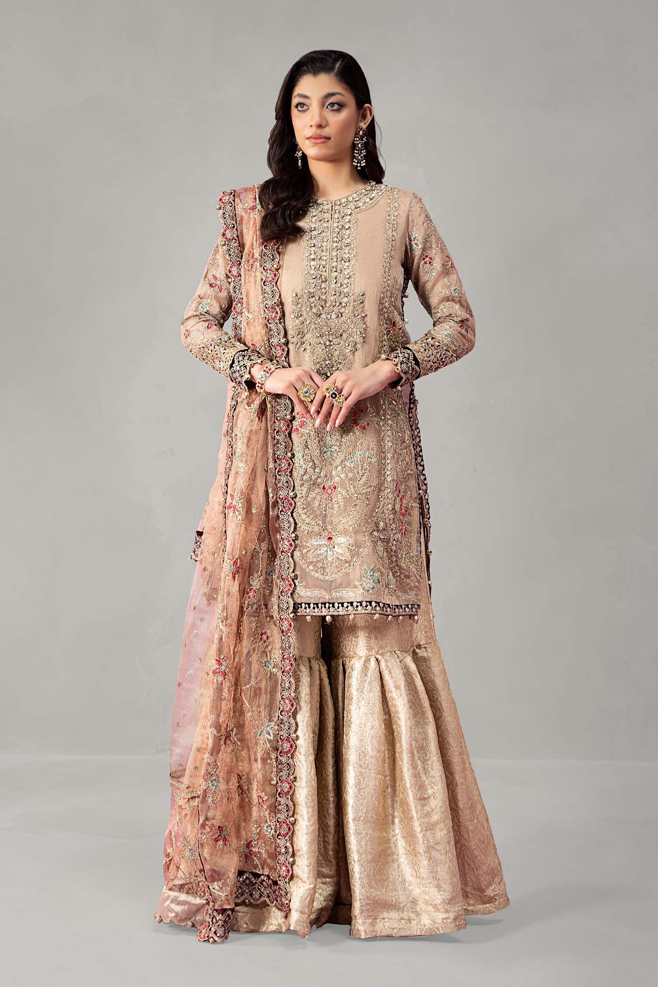 3 Piece Embroidered Zari Net Suit