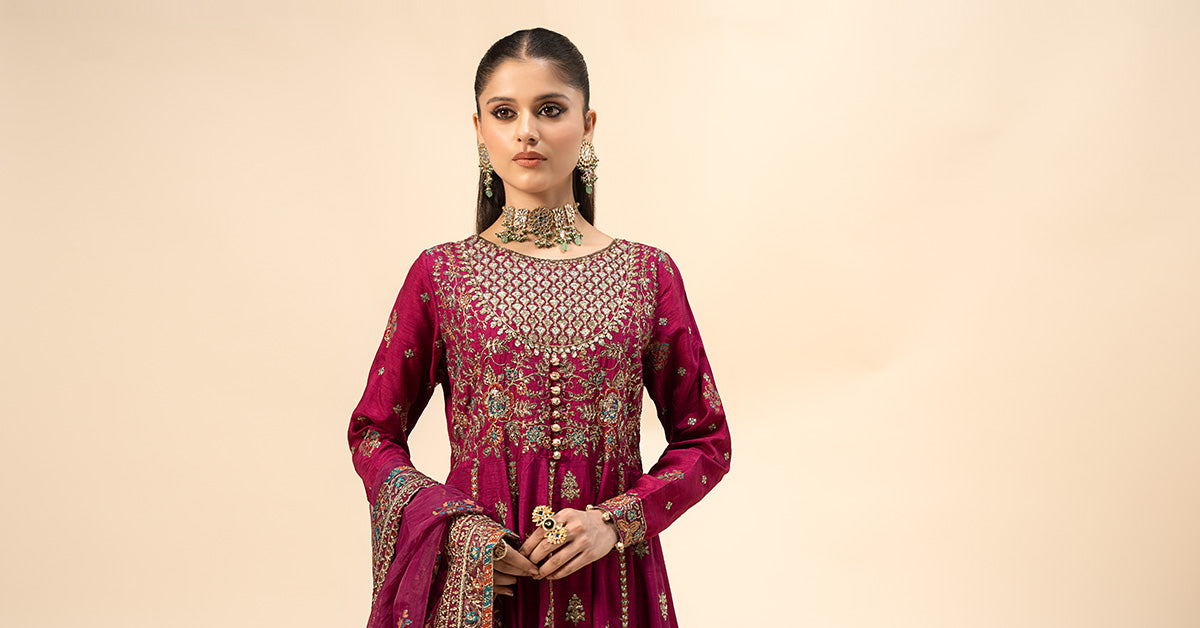 3 Piece Embroidered Raw Silk Suit