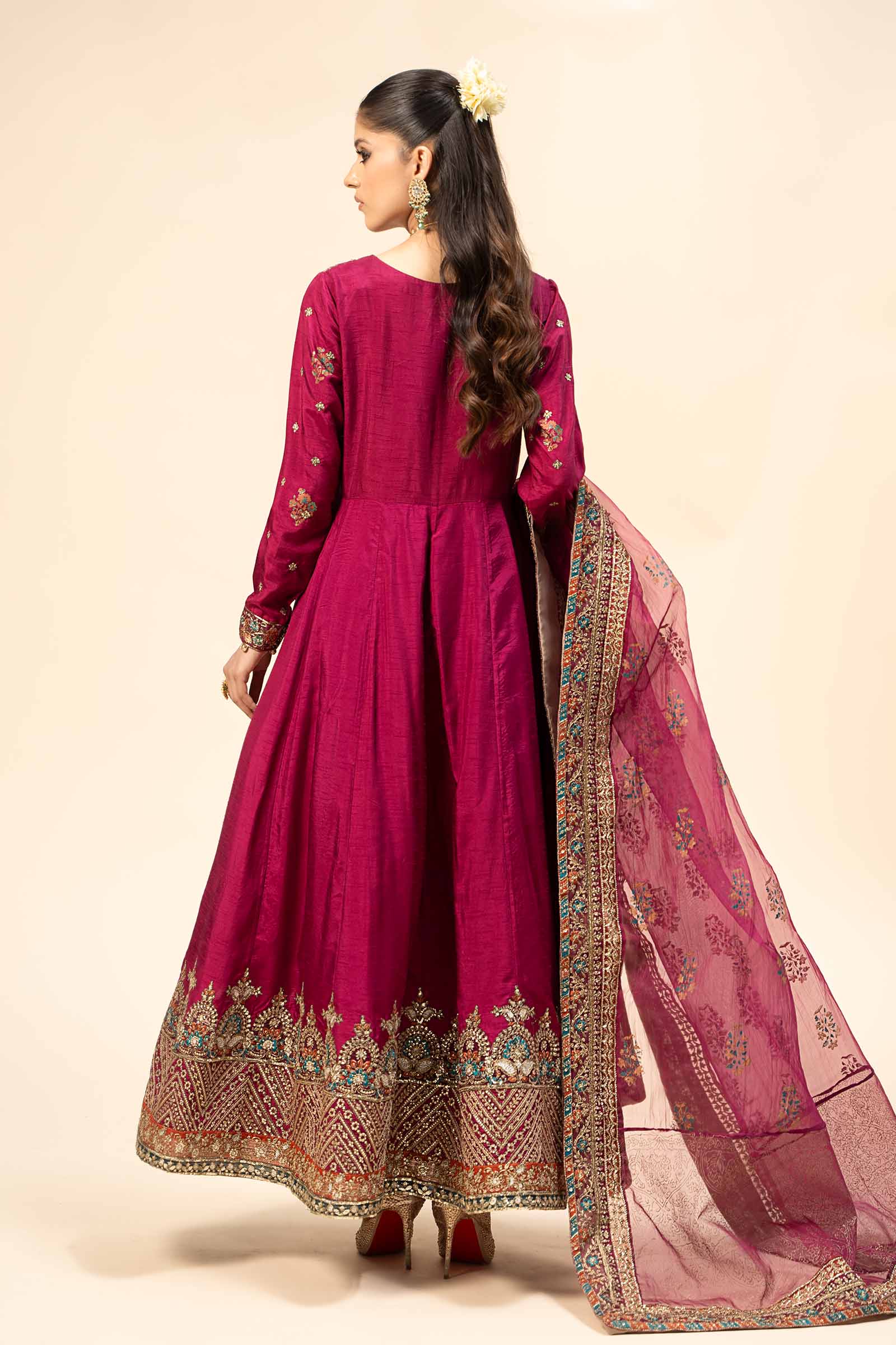3 Piece Embroidered Raw Silk Suit