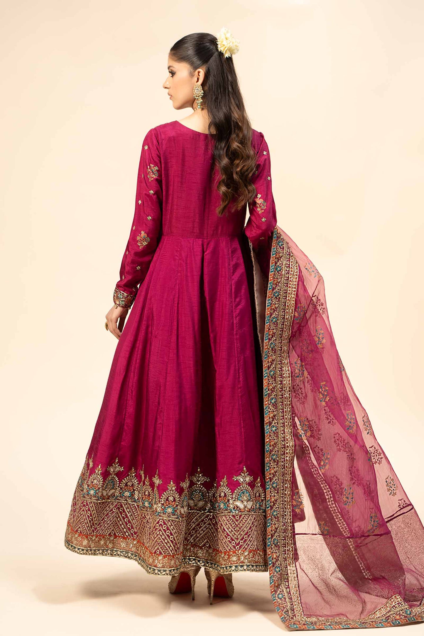 3 Piece Embroidered Raw Silk Suit