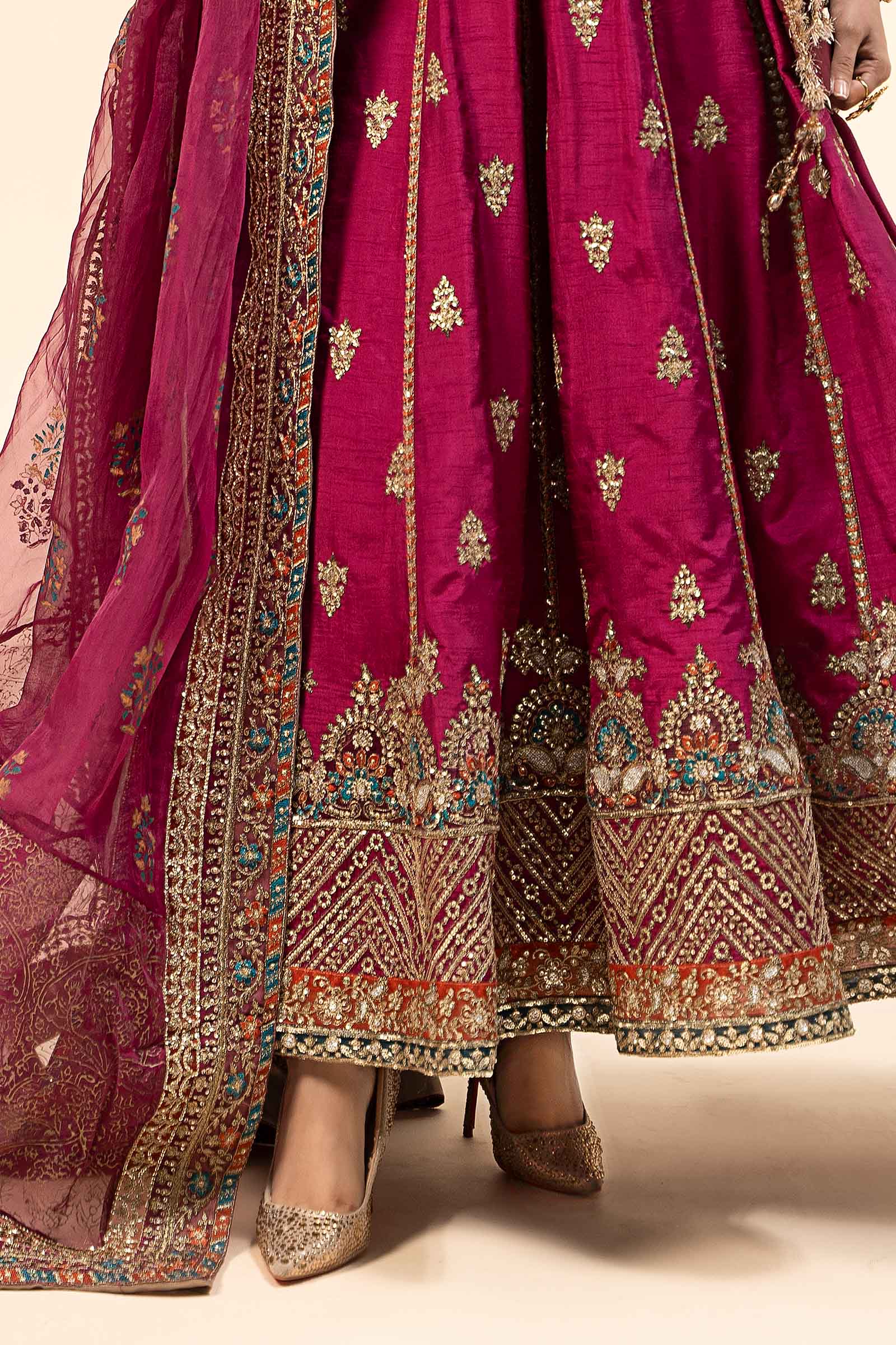 3 Piece Embroidered Raw Silk Suit