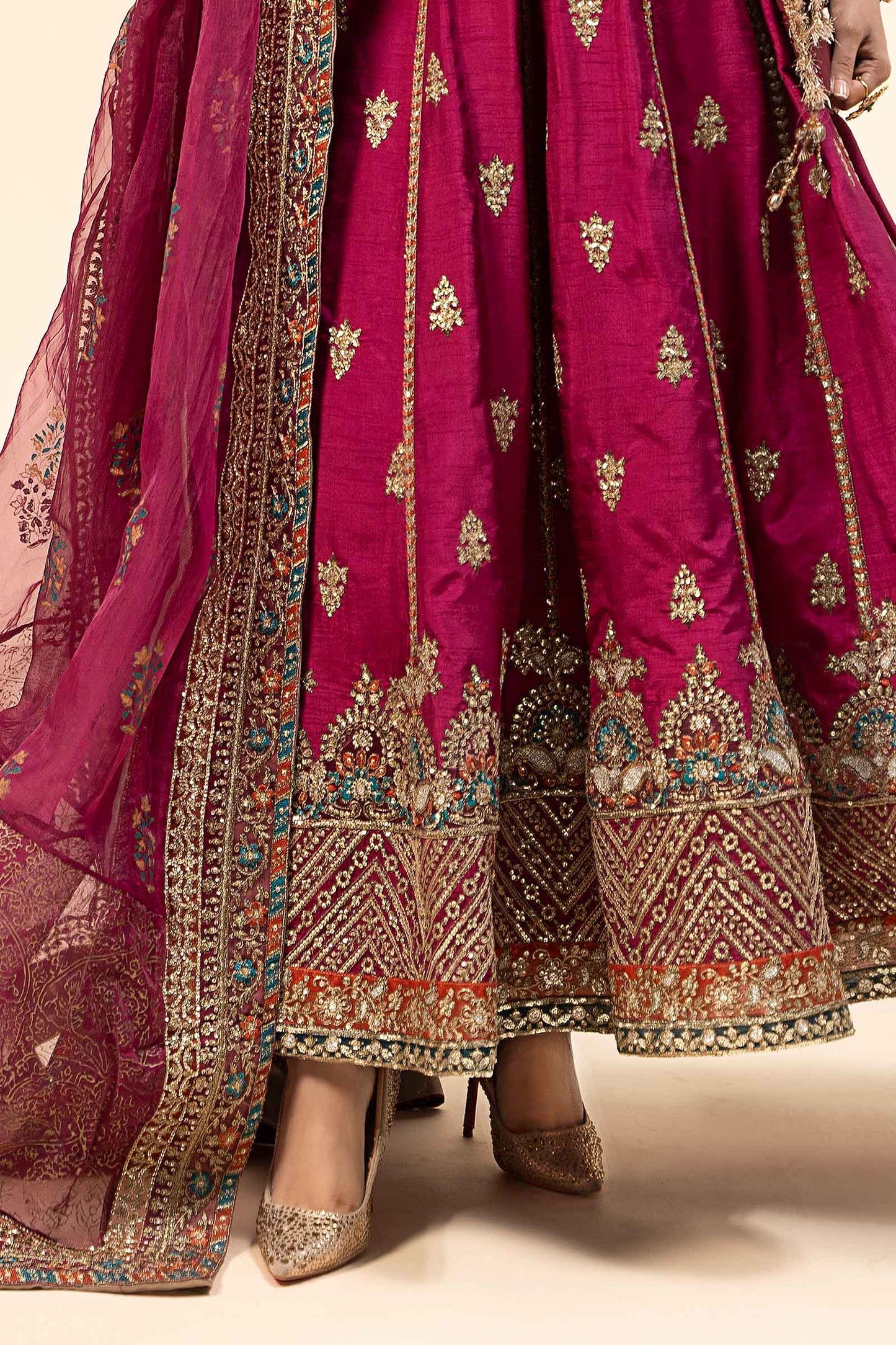 3 Piece Embroidered Raw Silk Suit