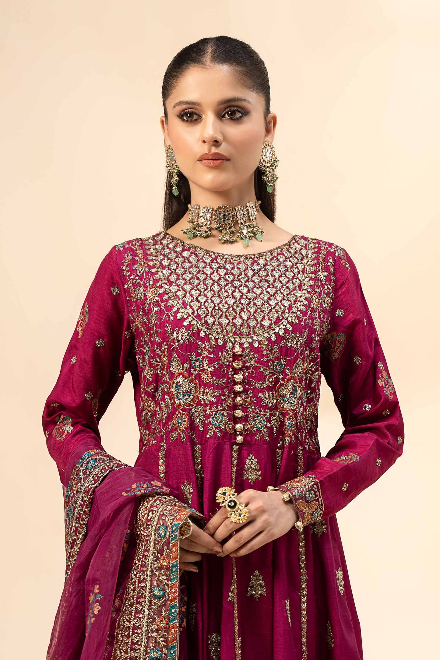 3 Piece Embroidered Raw Silk Suit