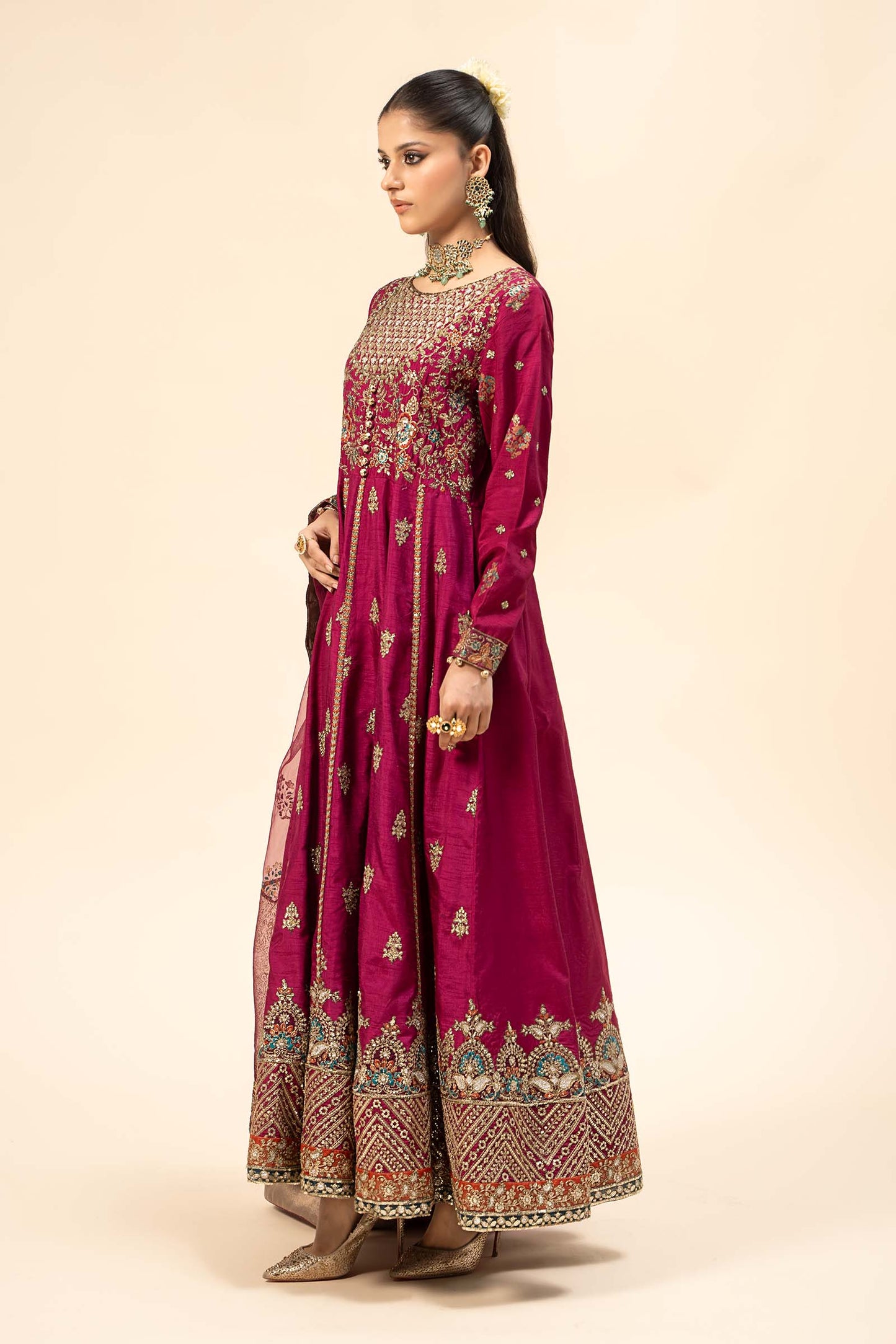 3 Piece Embroidered Raw Silk Suit