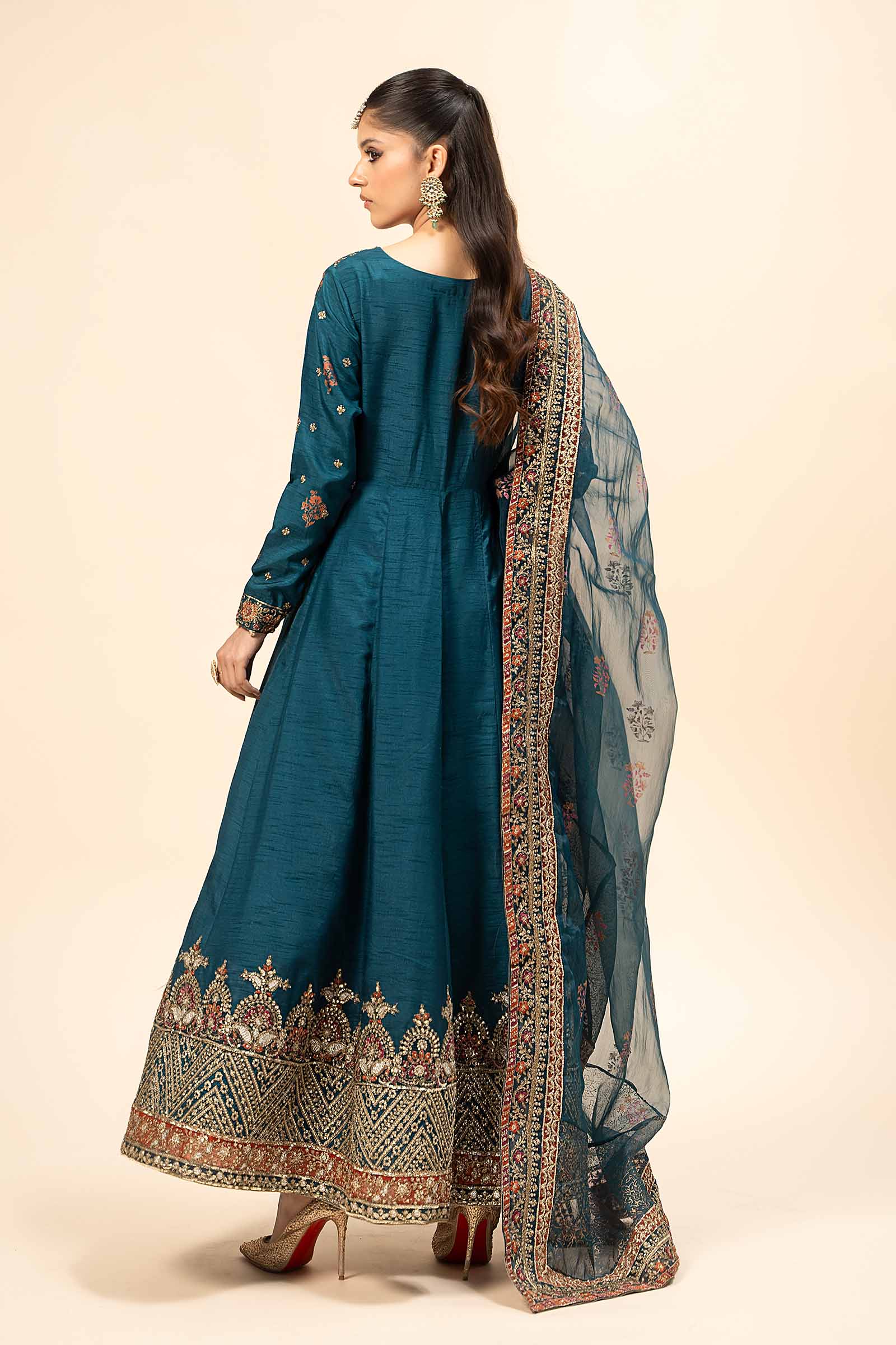 3 Piece Embroidered Raw Silk Suit
