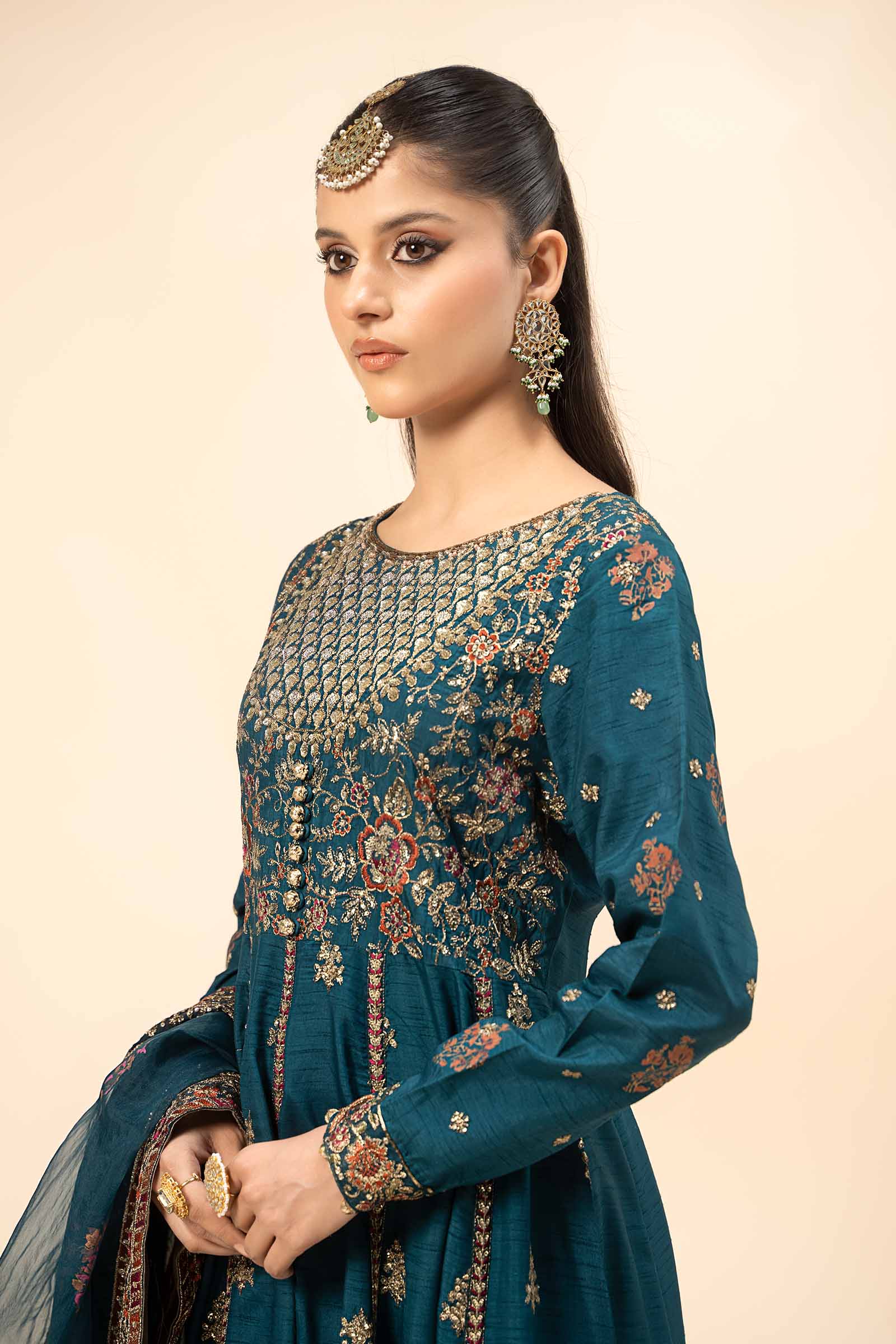 3 Piece Embroidered Raw Silk Suit