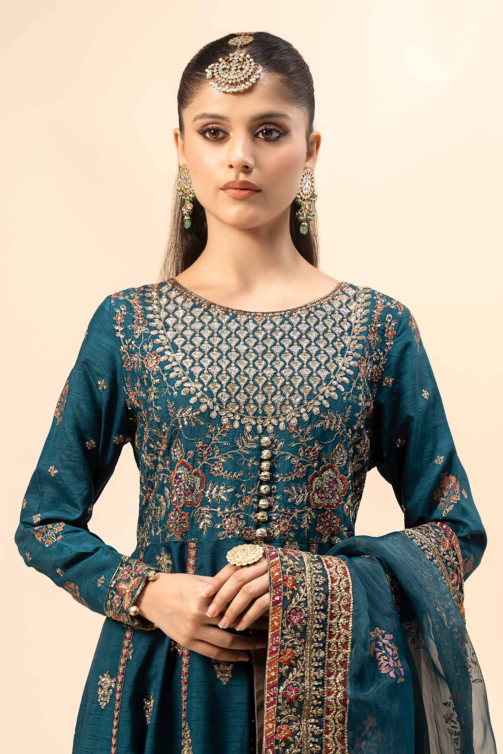 3 Piece Embroidered Raw Silk Suit