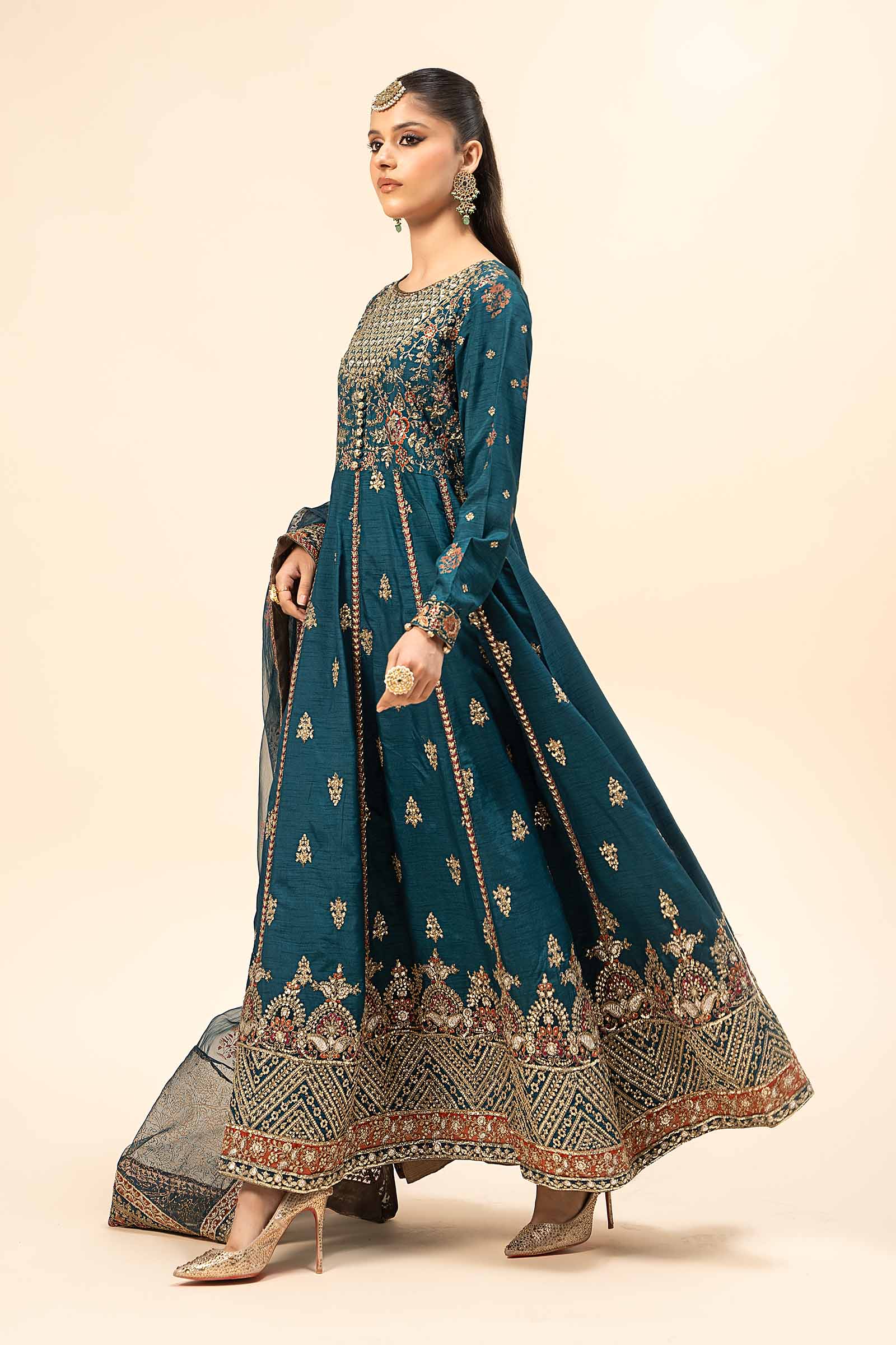 3 Piece Embroidered Raw Silk Suit