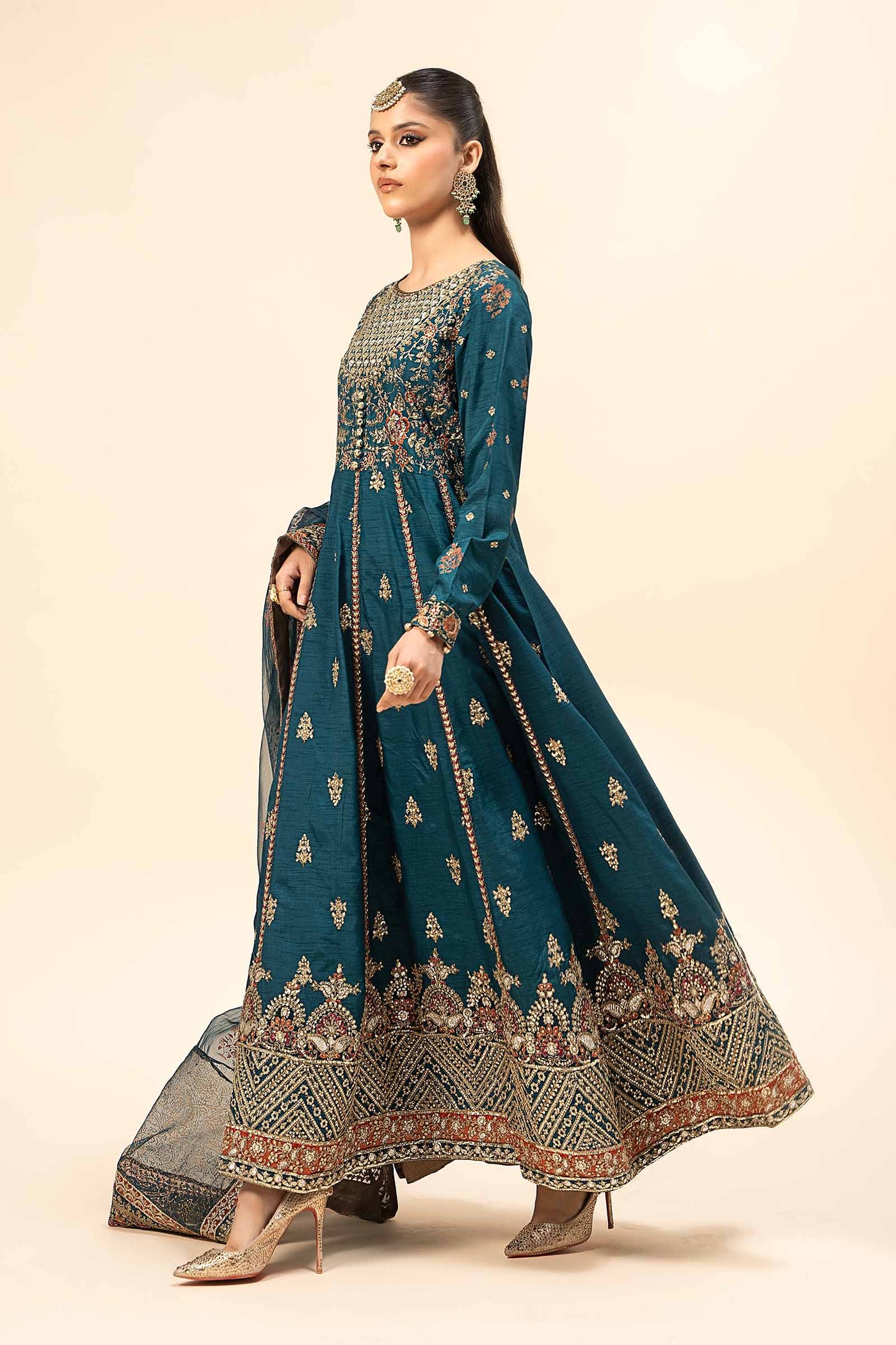 3 Piece Embroidered Raw Silk Suit | SF-W24-65