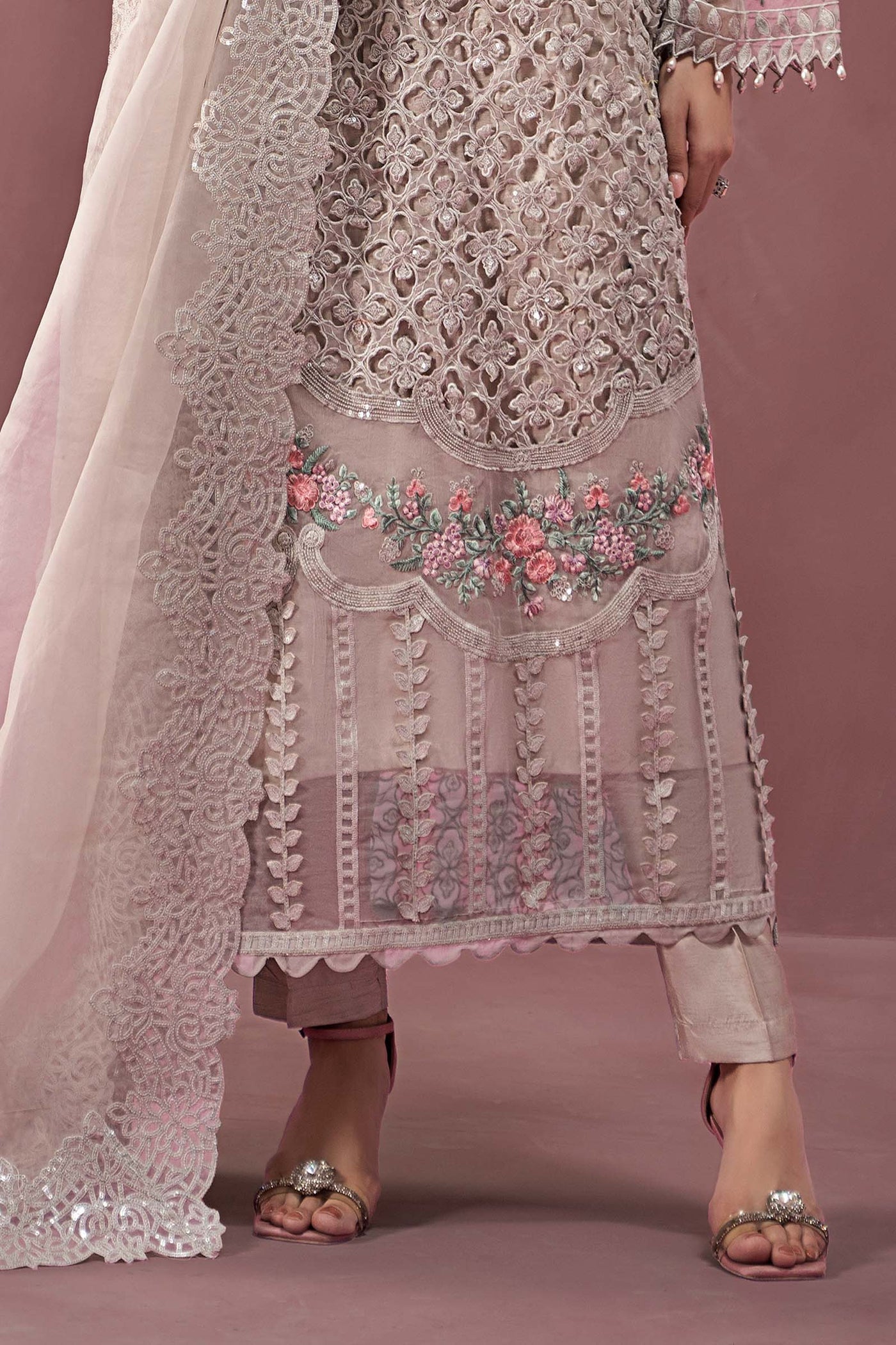 3 Piece Embroidered Organza Suit