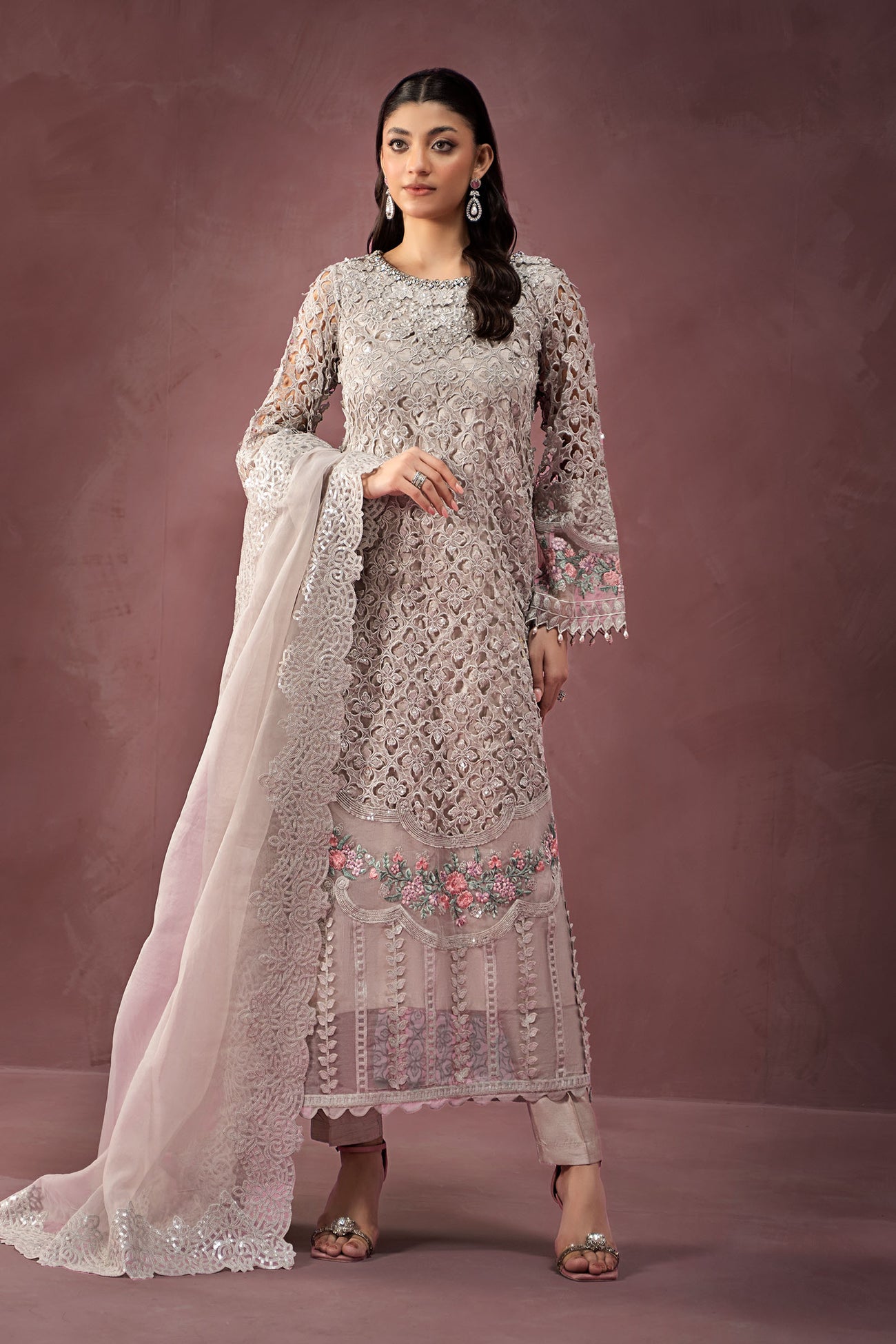 3 Piece Embroidered Organza Suit