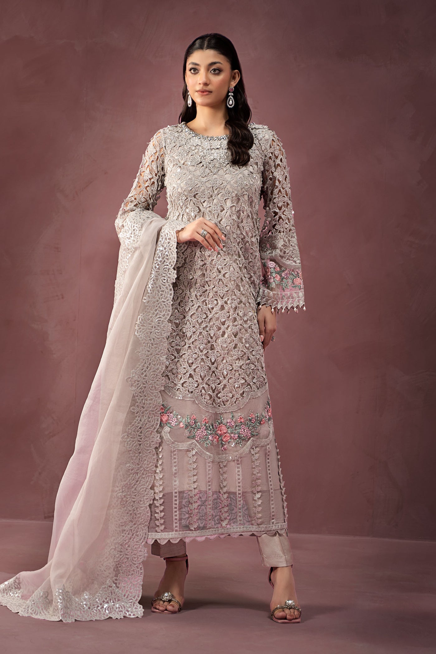 3 Piece Embroidered Organza Suit