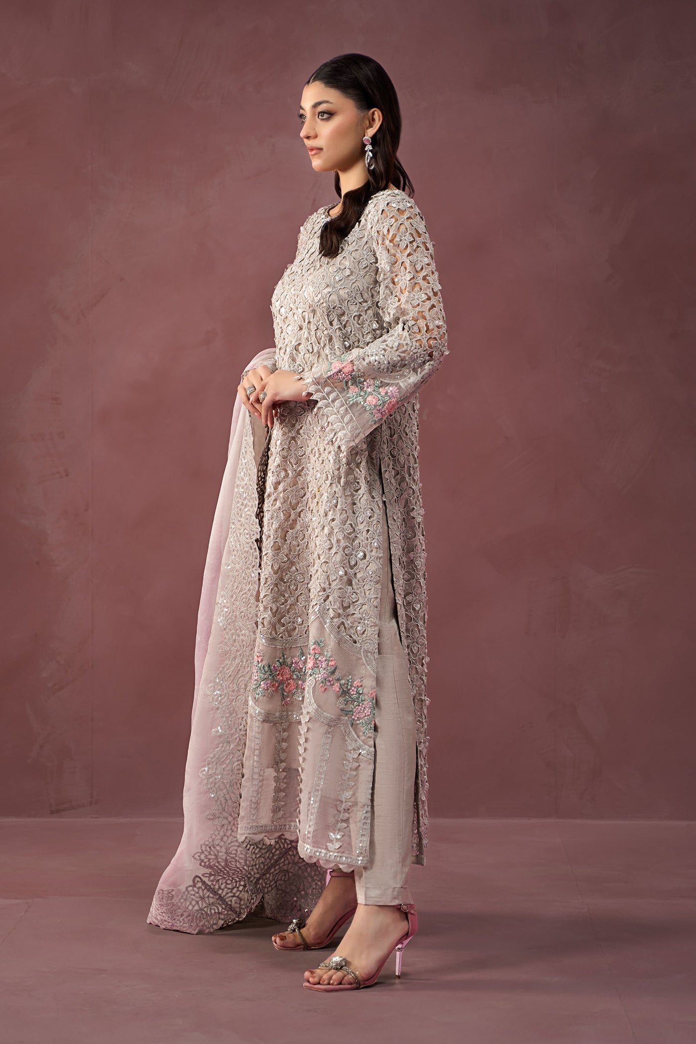 3 Piece Embroidered Organza Suit