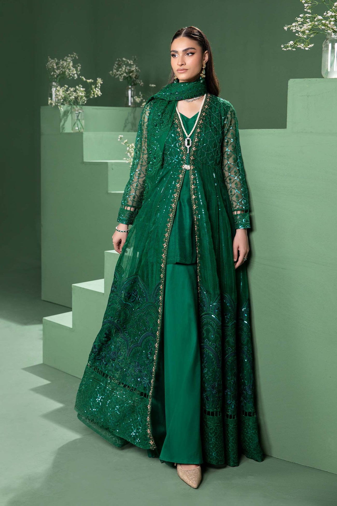 3 Piece Embroidered Organza Suit