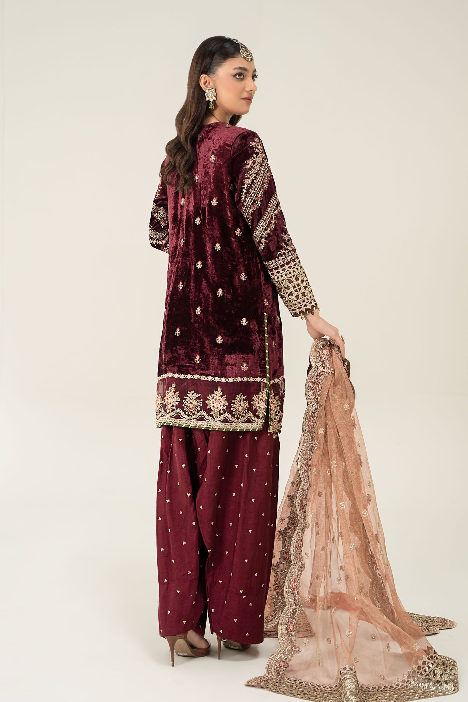 3 Piece Embroidered Velvet Suit