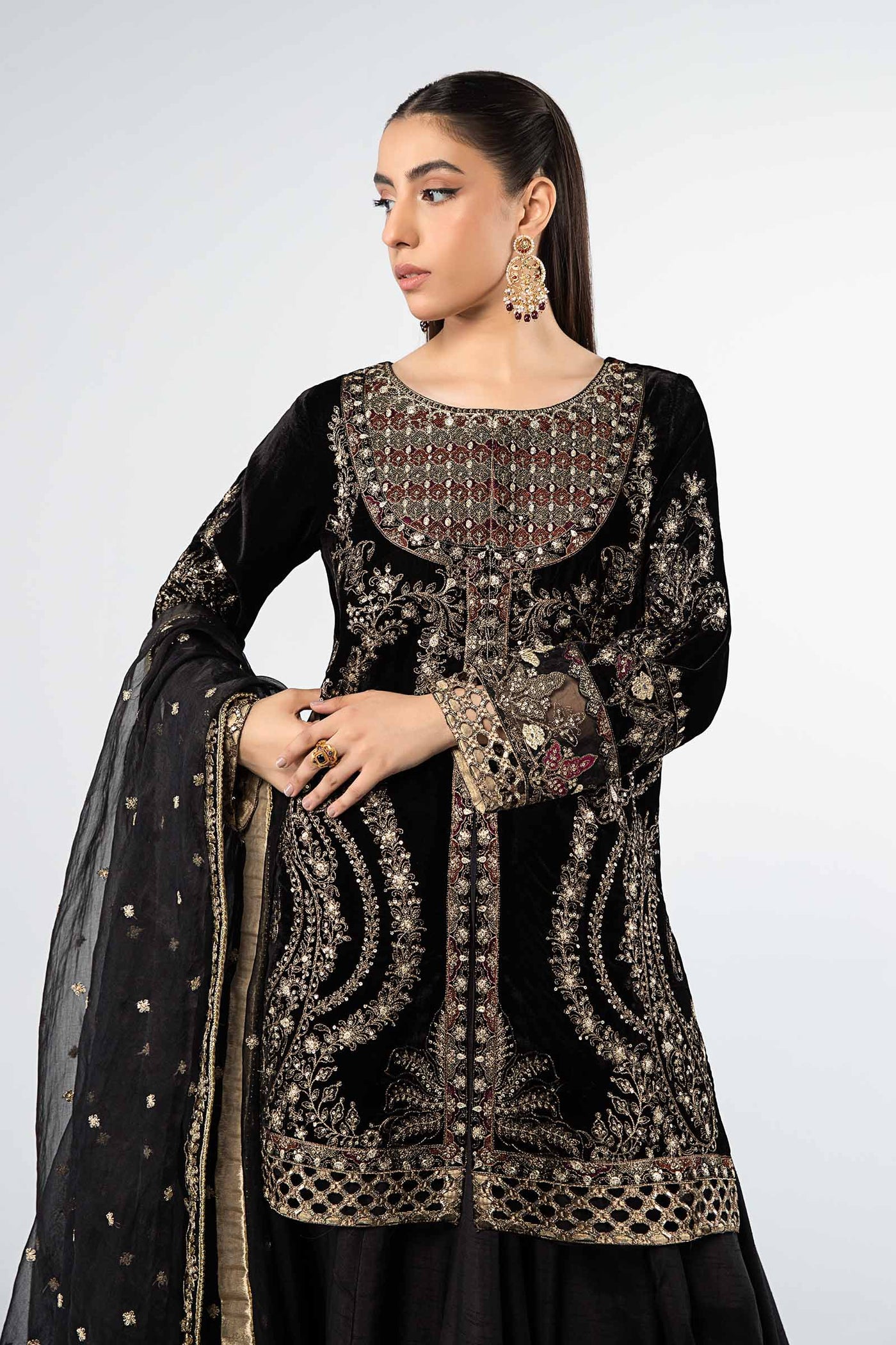 3 Piece Embroidered Velvet Suit | SF-W24-87