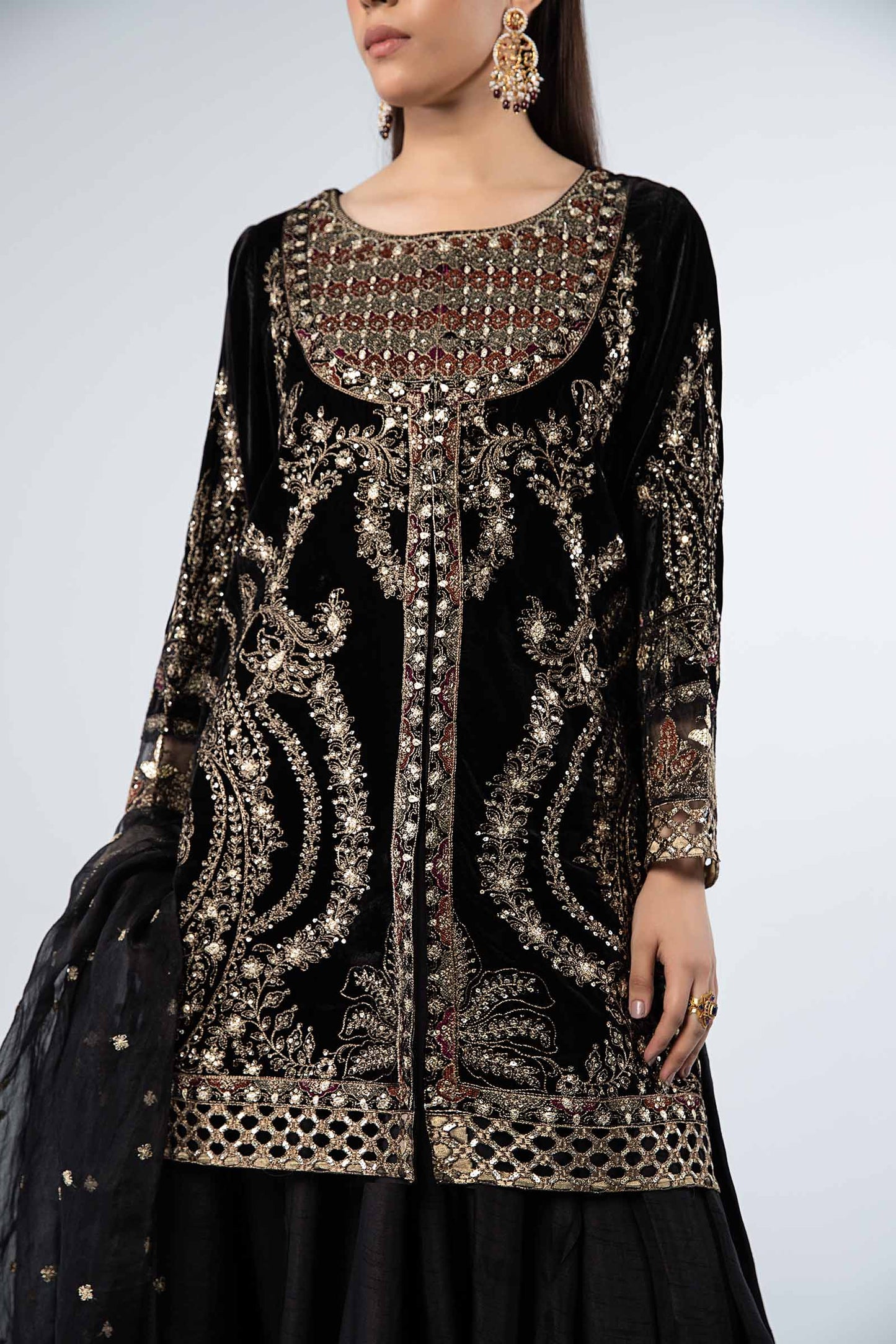 3 Piece Embroidered Velvet Suit