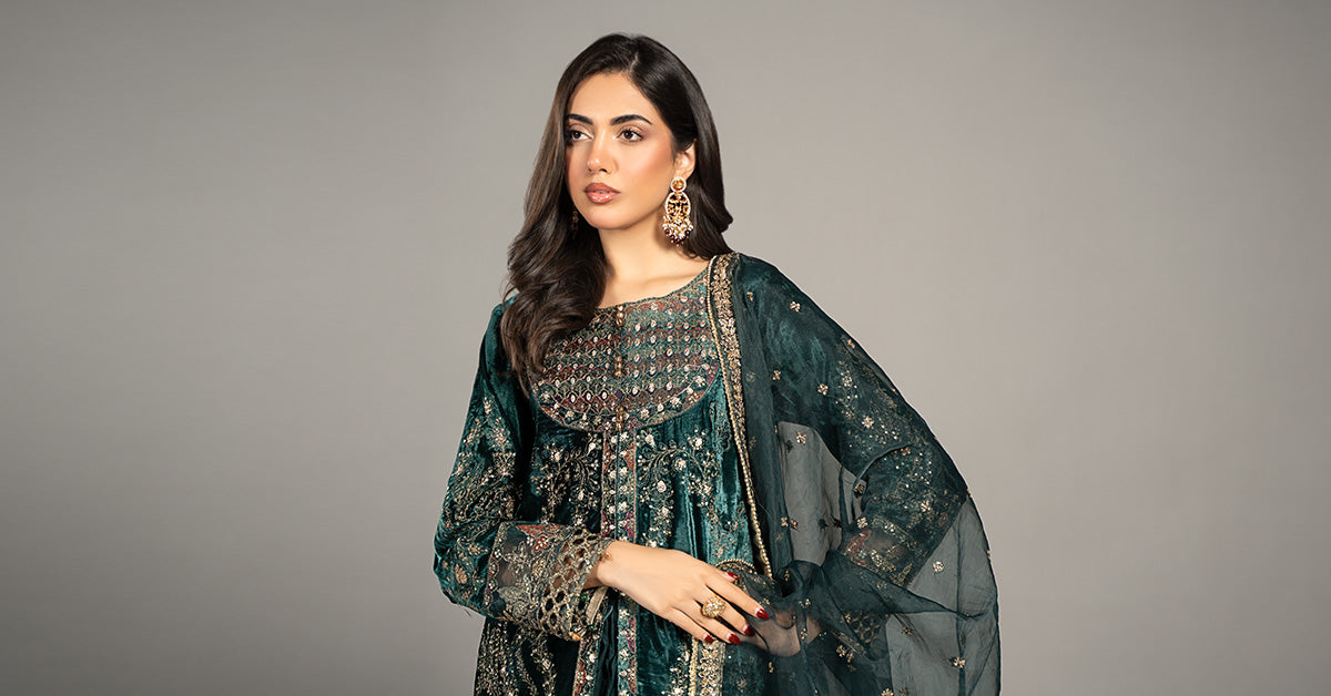 3 Piece Embroidered Velvet Suit