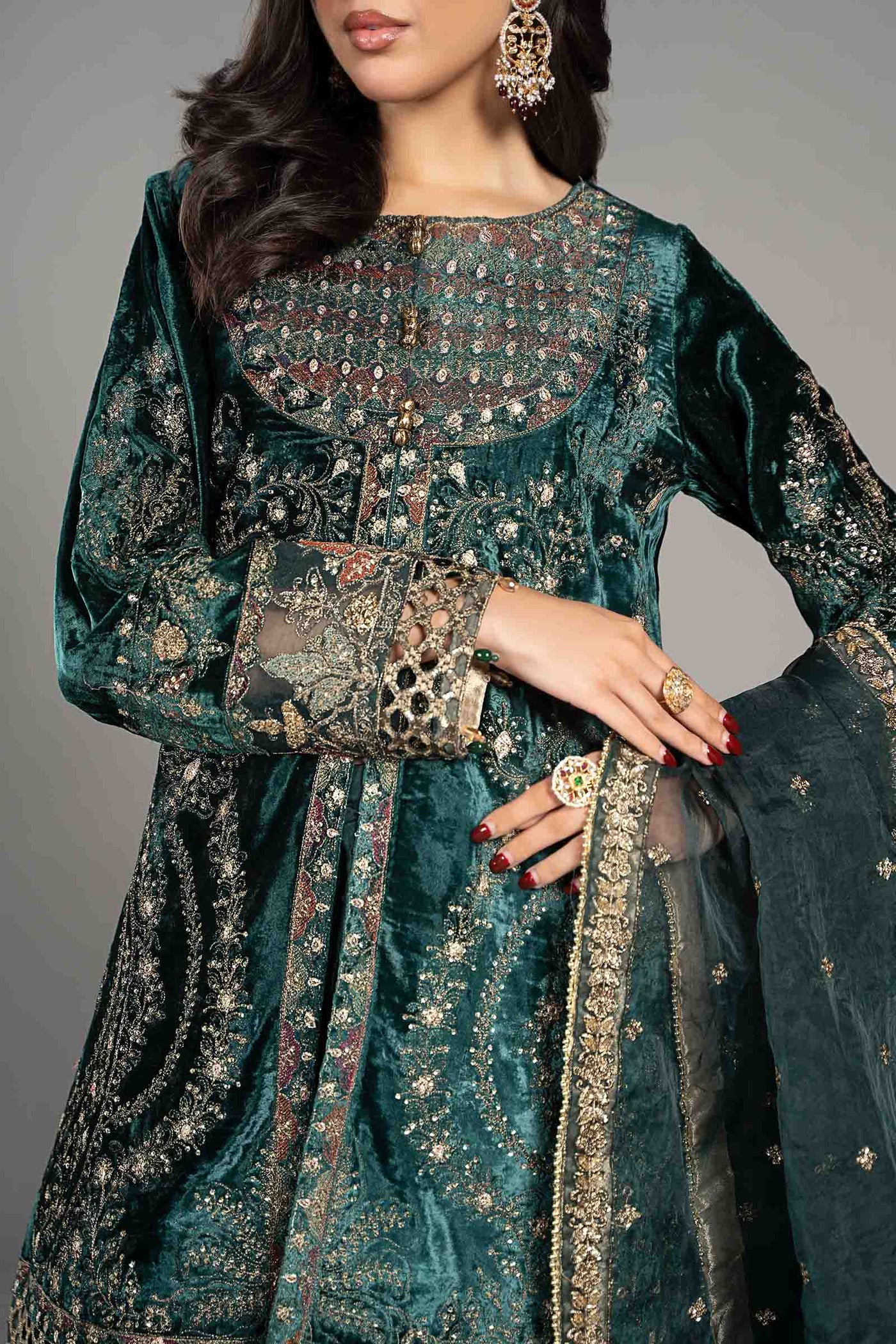 3 Piece Embroidered Velvet Suit