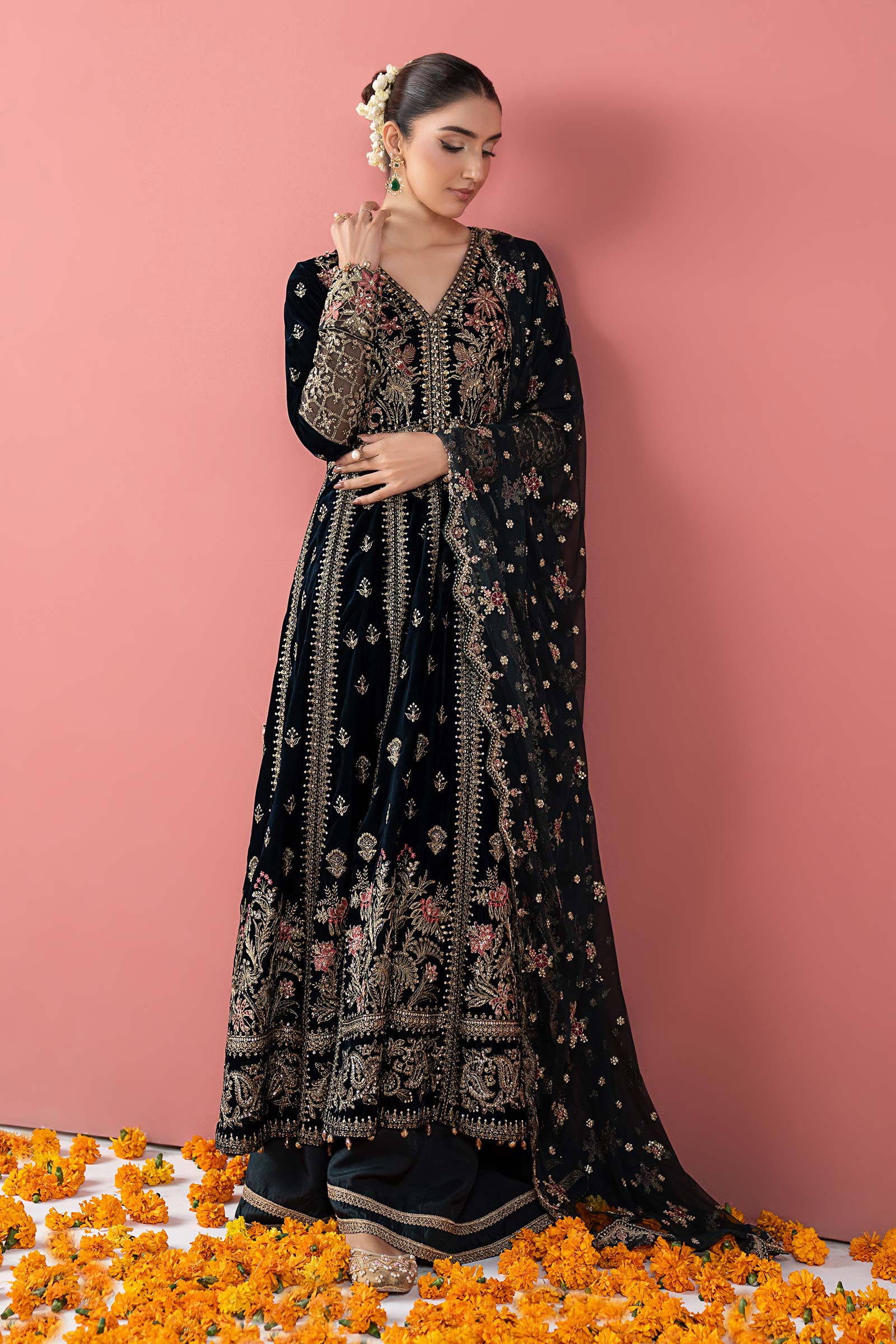 3 Piece Embroidered Velvet Suit