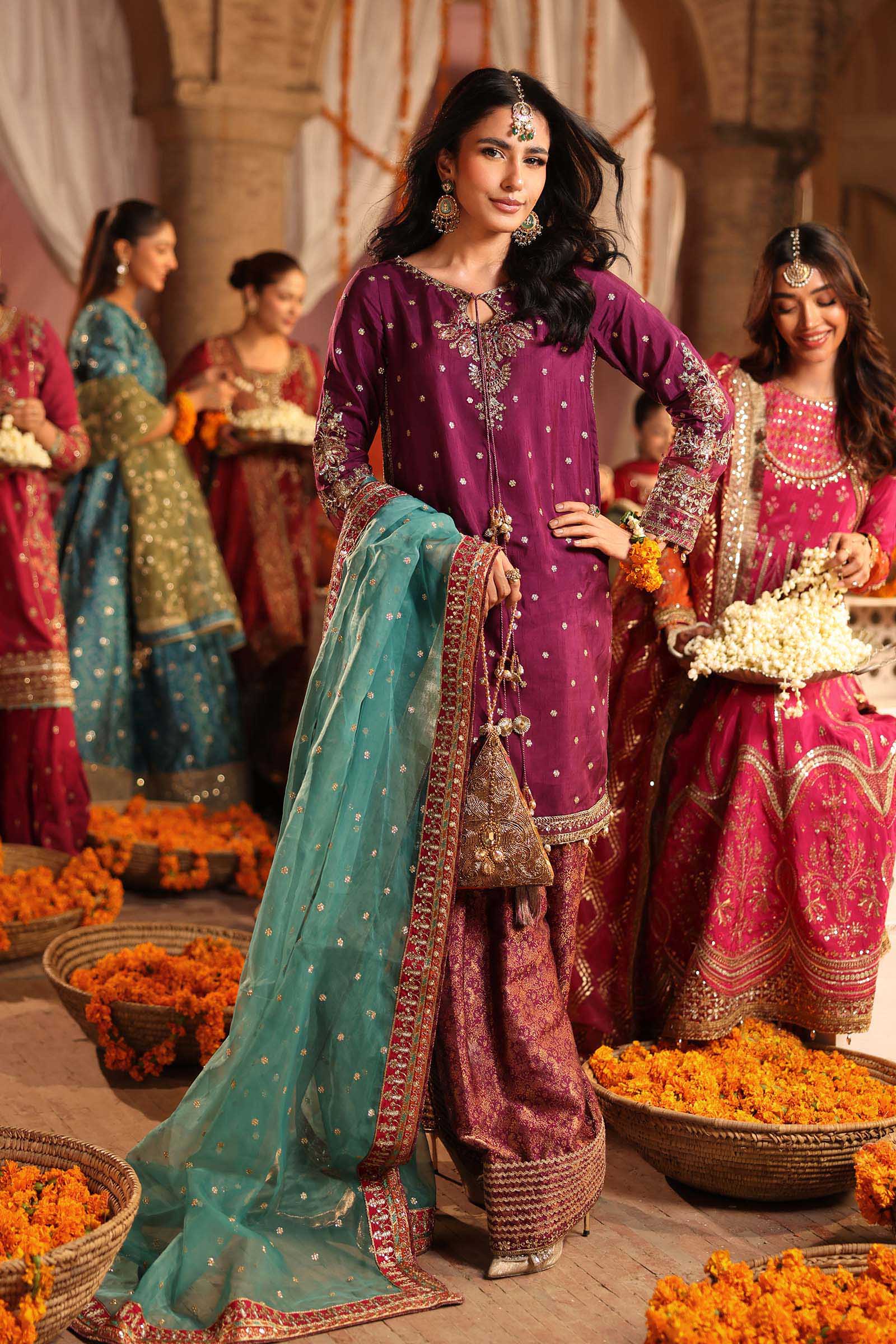 3 Piece Embroidered Raw Silk Suit