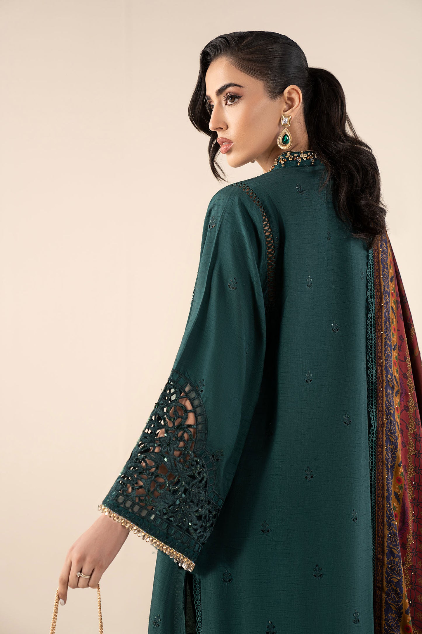 3 Piece Embroidered Raw Silk Suit