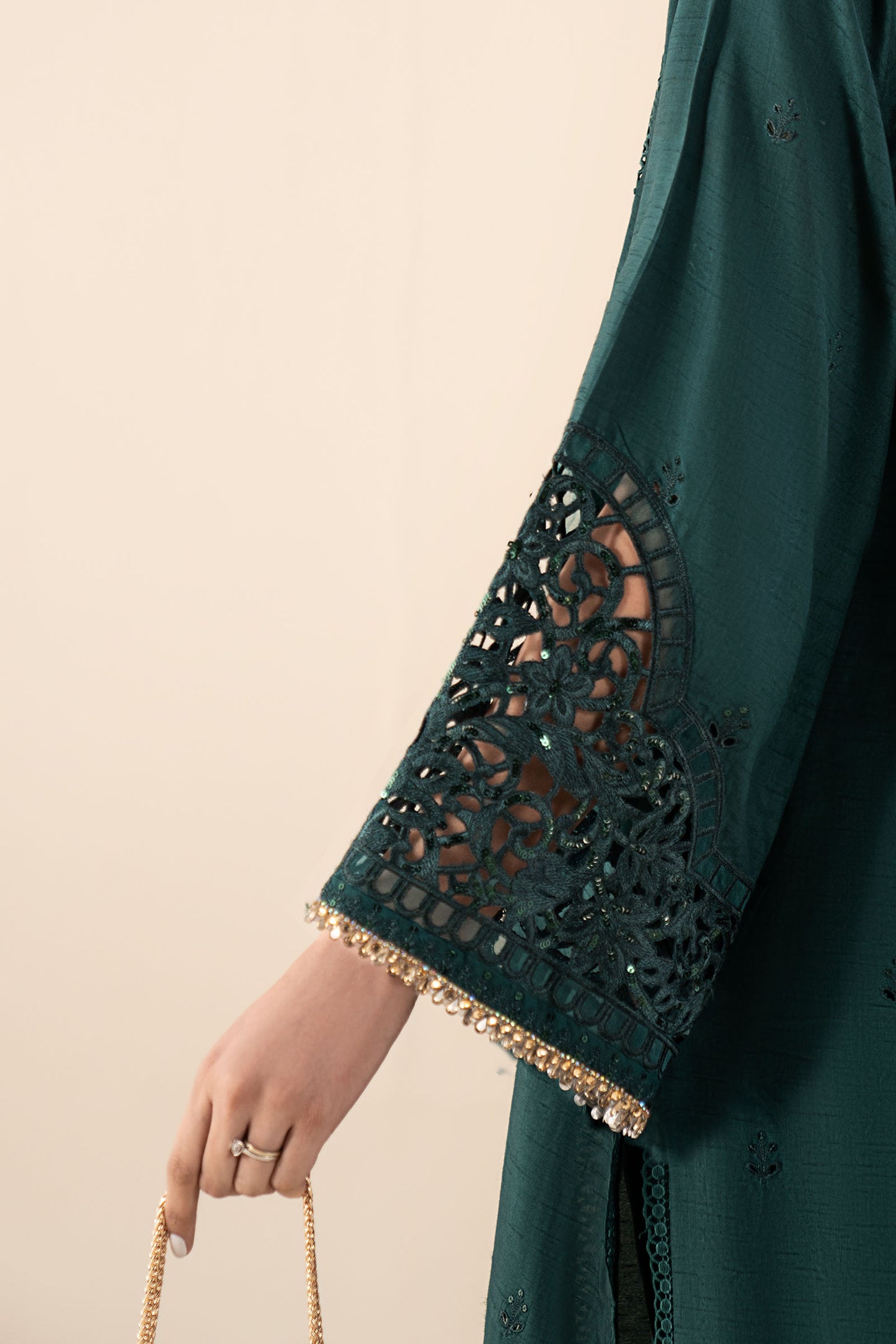 3 Piece Embroidered Raw Silk Suit