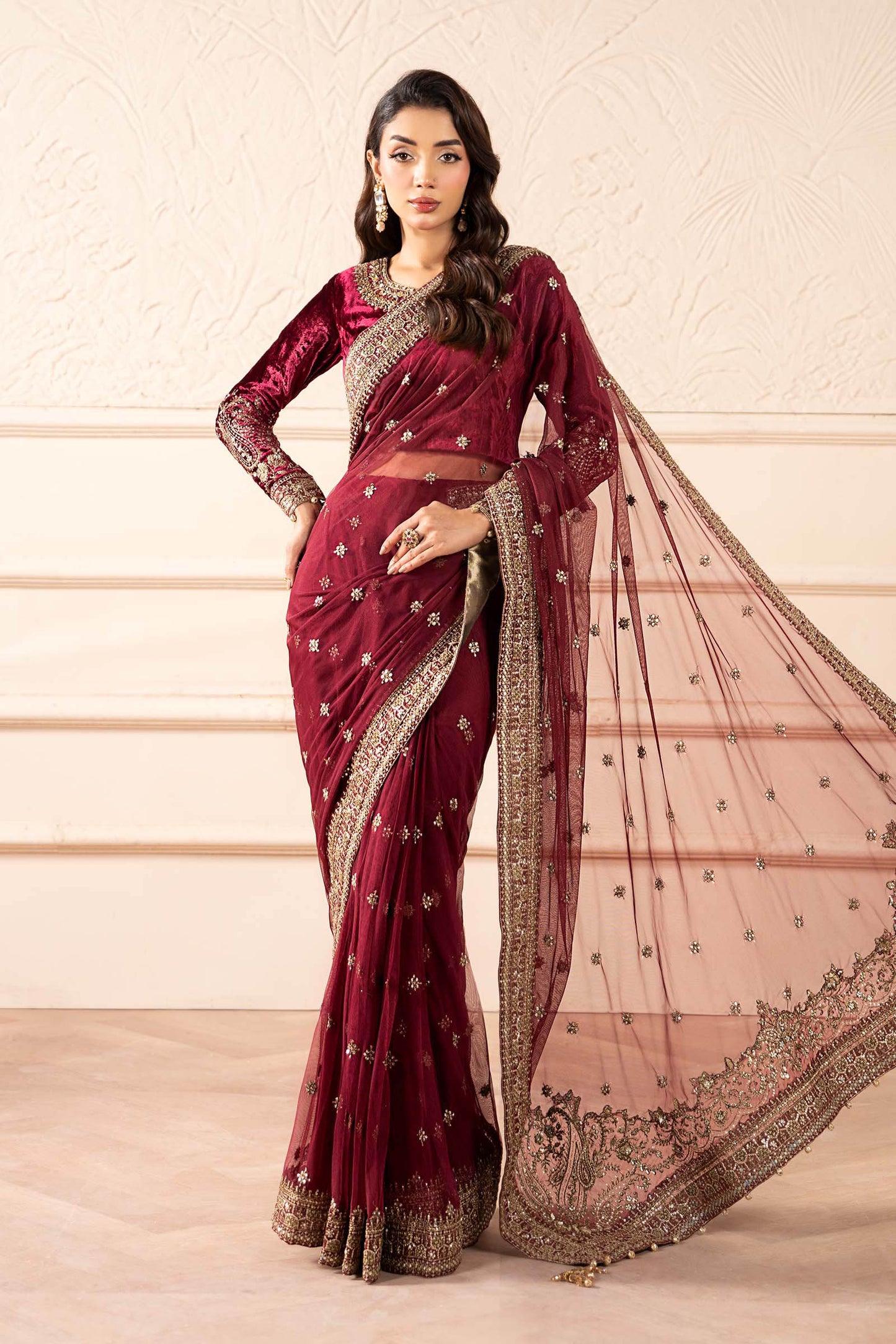 Embroidered Net Saree