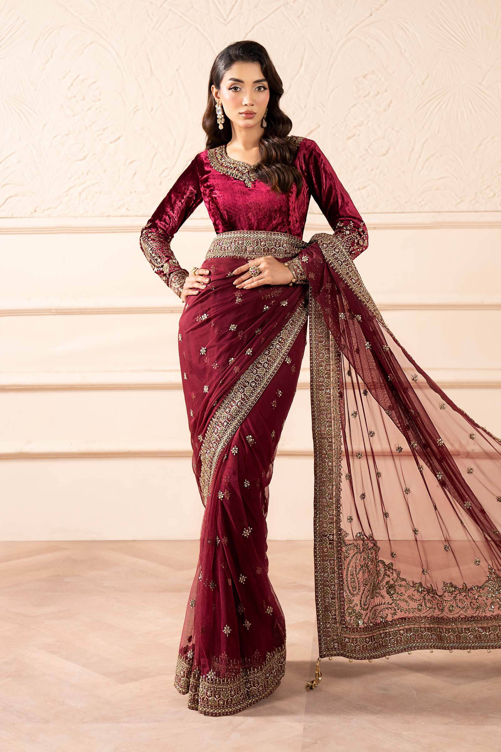 Embroidered Net Saree
