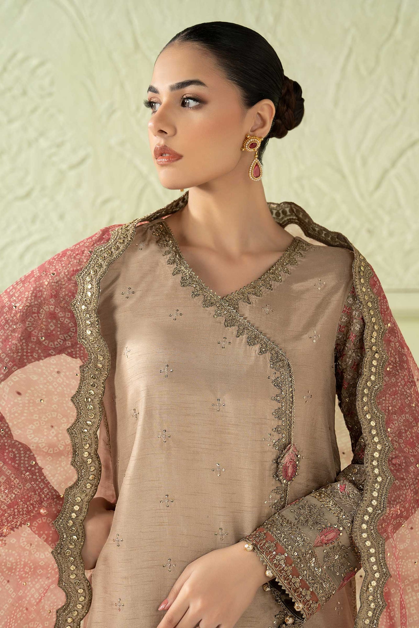 3 Piece Embroidered Raw Silk Suit