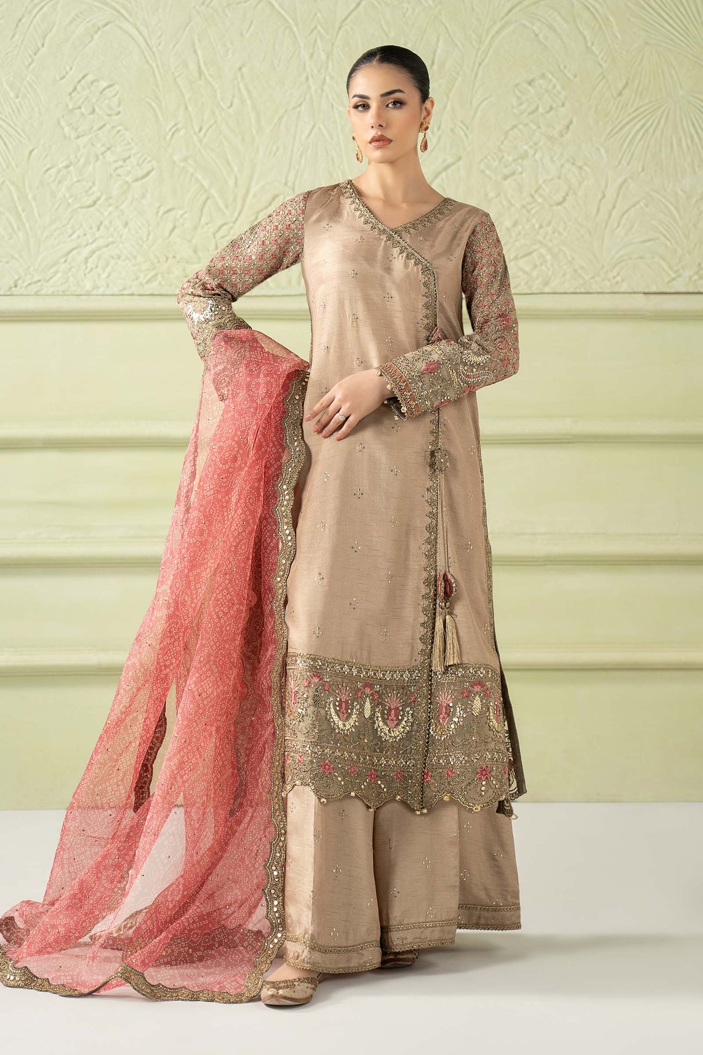 3 Piece Embroidered Raw Silk Suit
