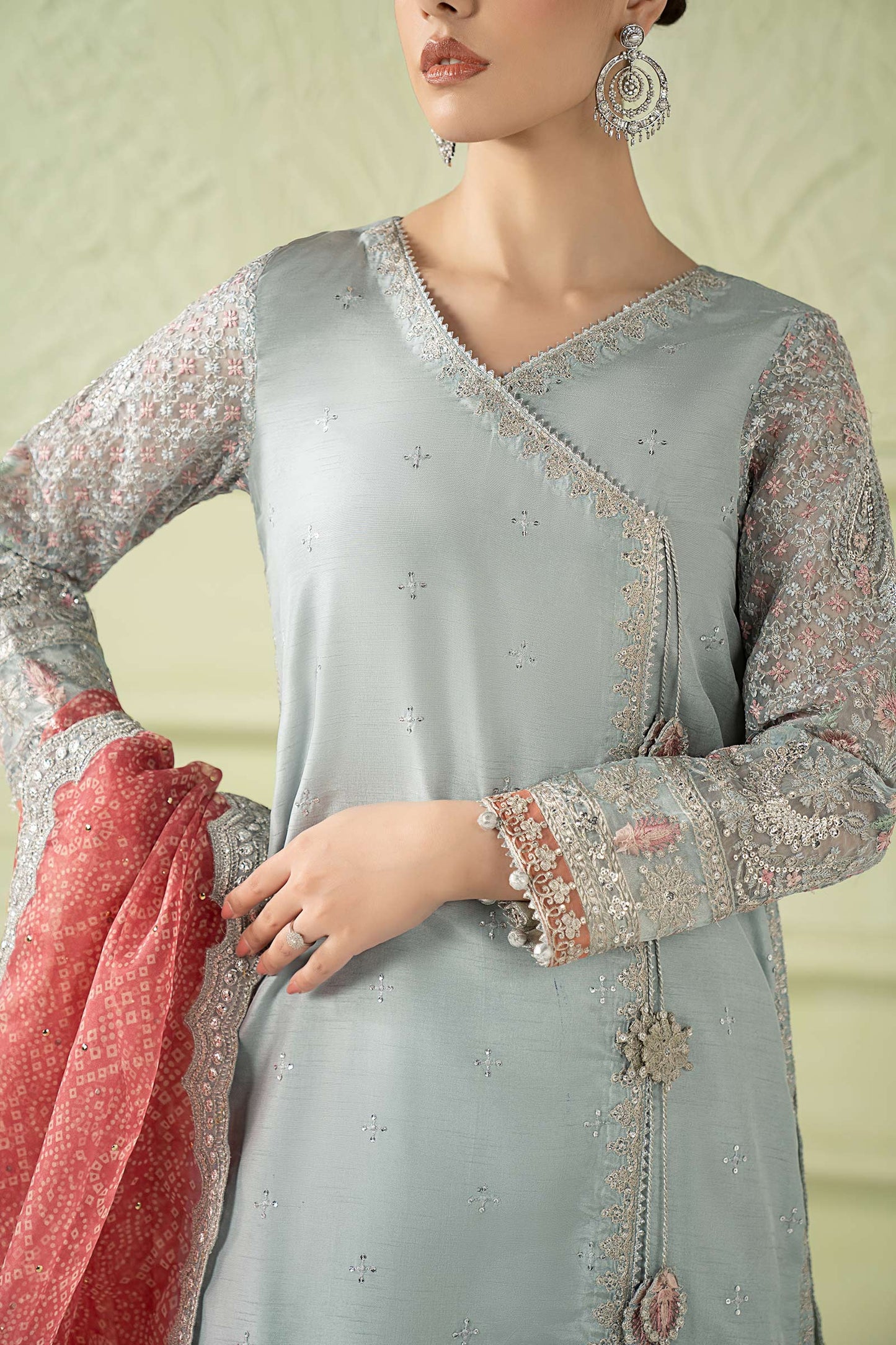 3 Piece Embroidered Raw Silk Suit