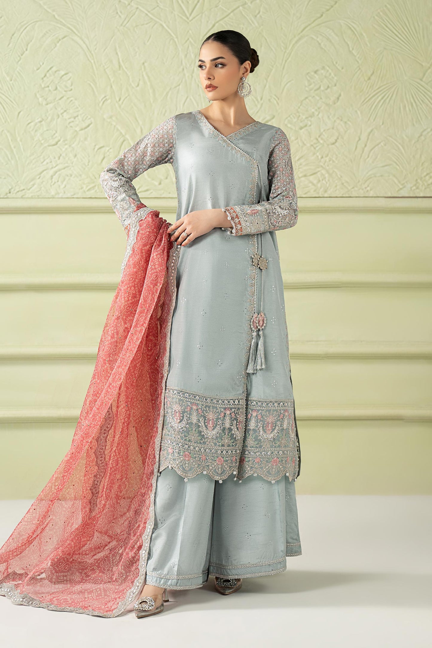 3 Piece Embroidered Raw Silk Suit