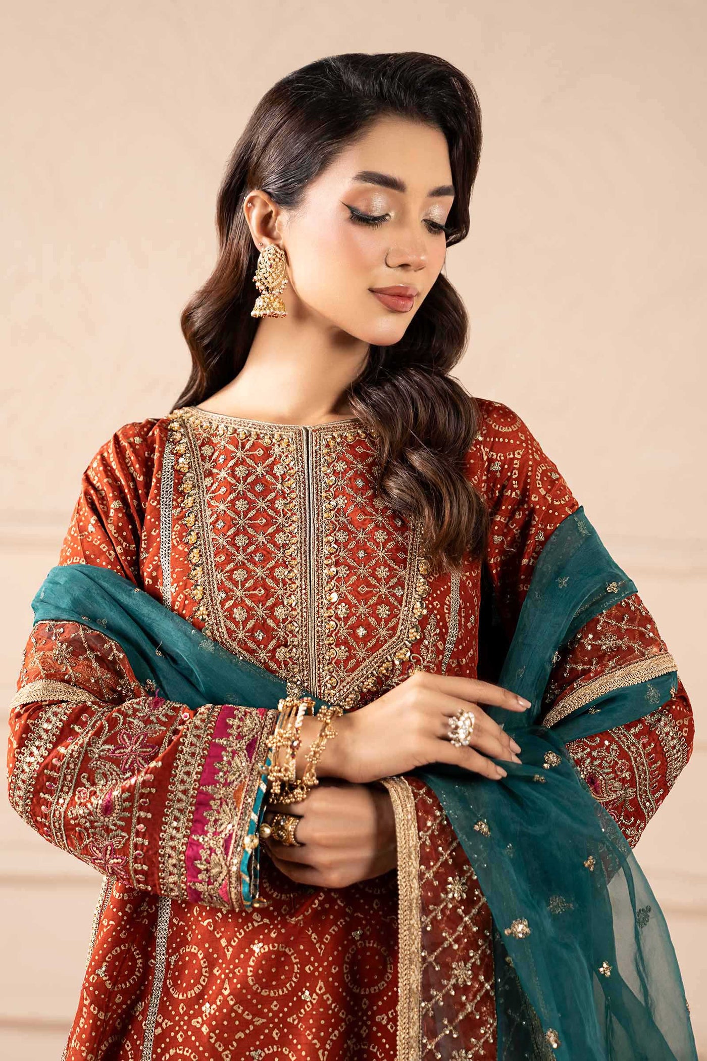 3 Piece Embroidered Raw Silk Suit