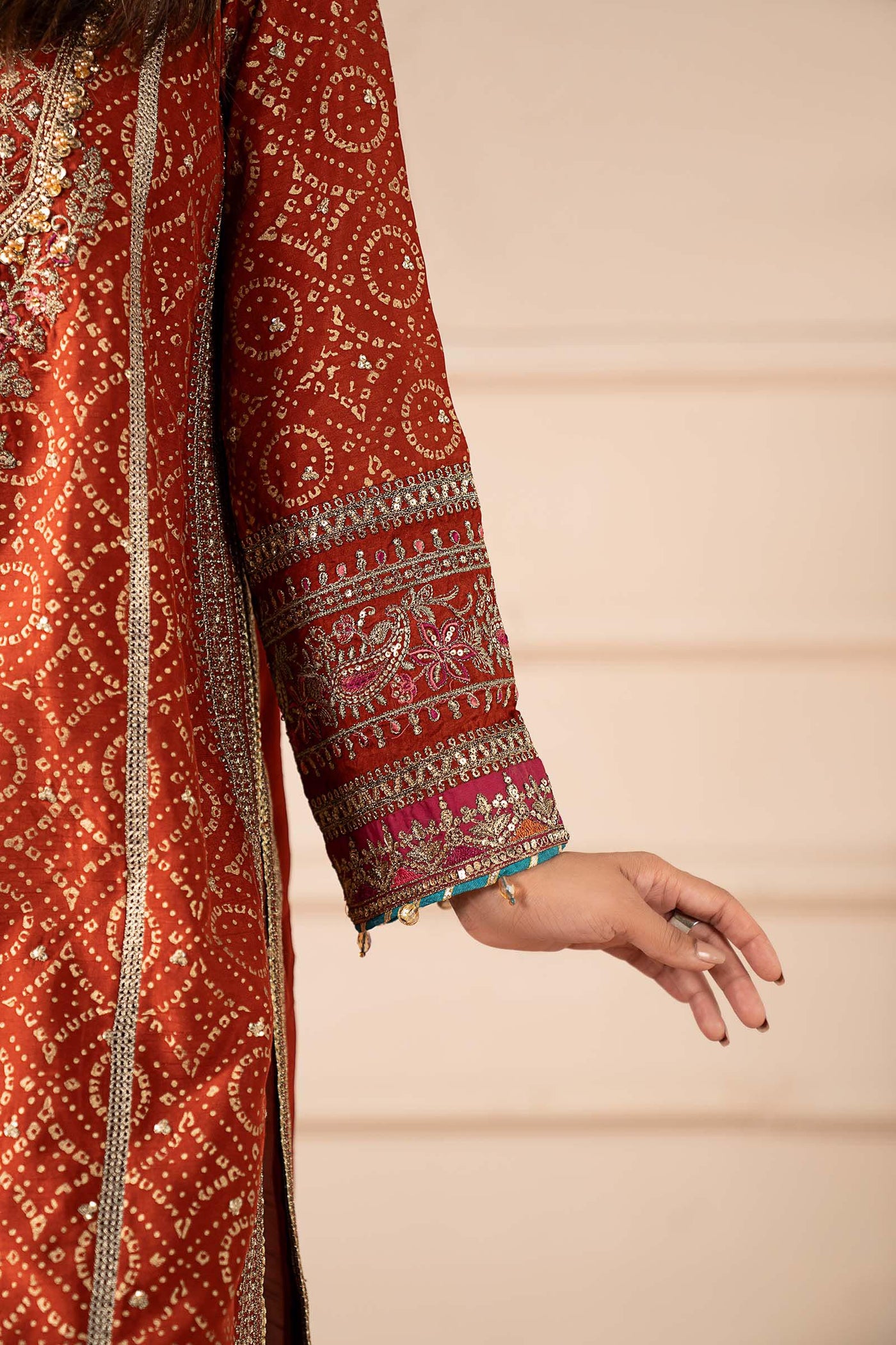 3 Piece Embroidered Raw Silk Suit