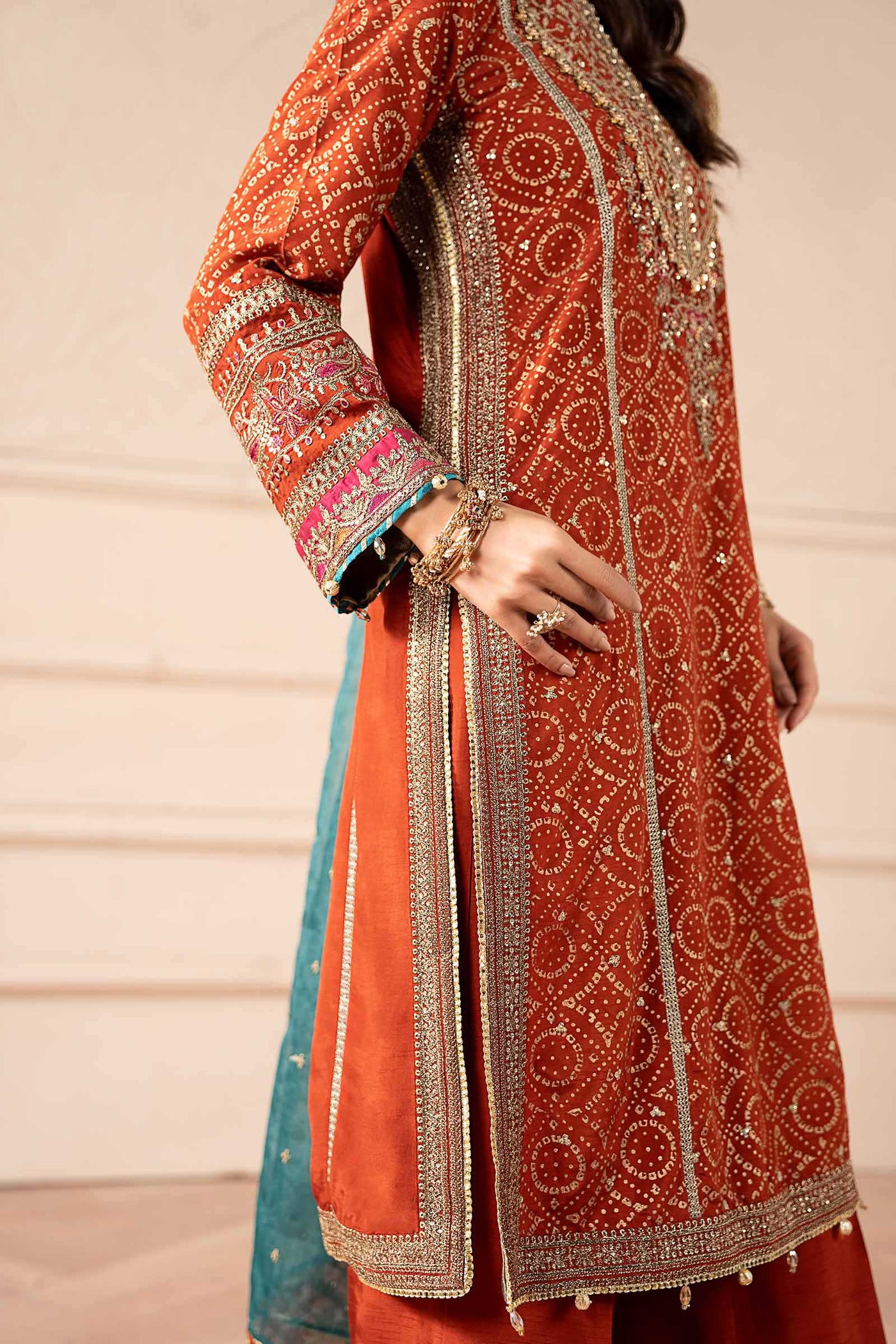 3 Piece Embroidered Raw Silk Suit