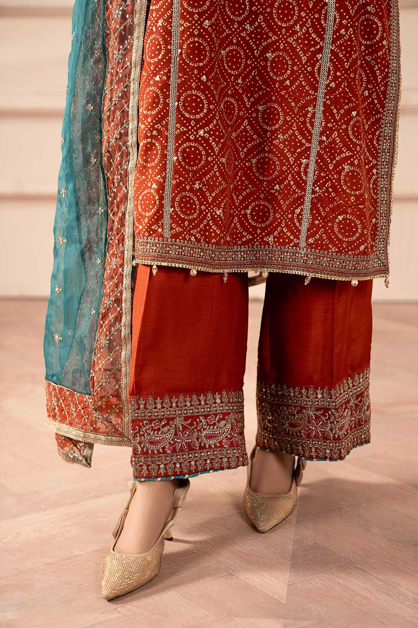 3 Piece Embroidered Raw Silk Suit