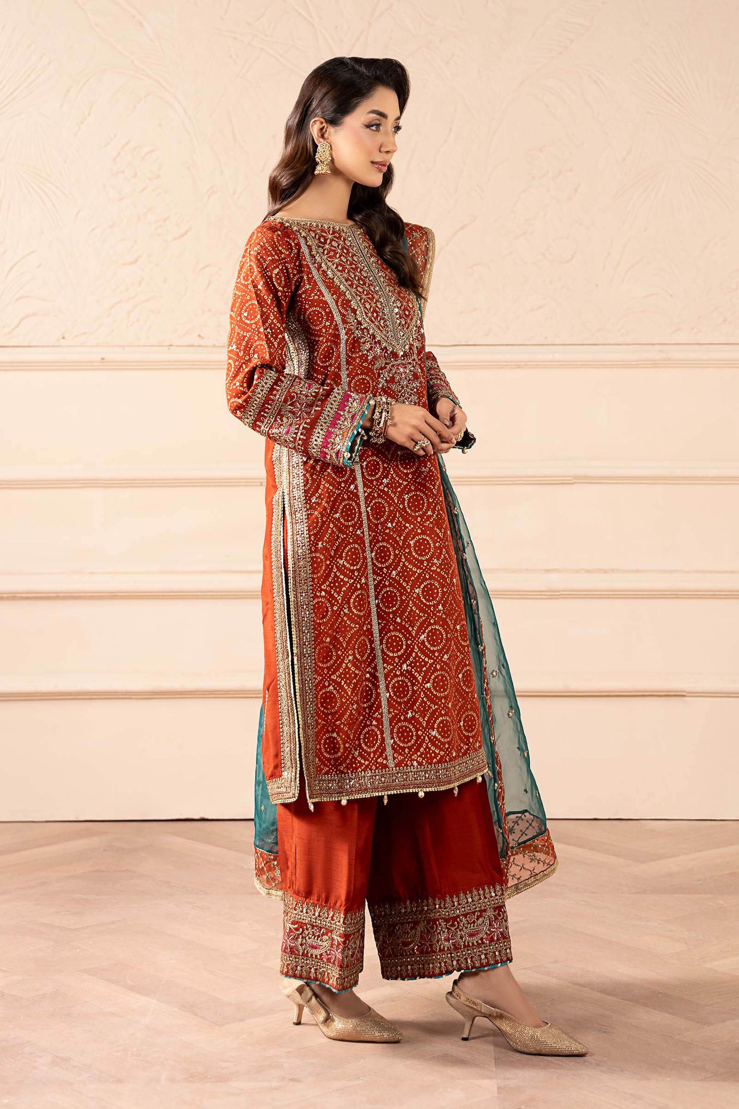 3 Piece Embroidered Raw Silk Suit