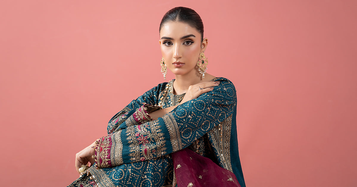 3 Piece Embroidered Raw Silk Suit