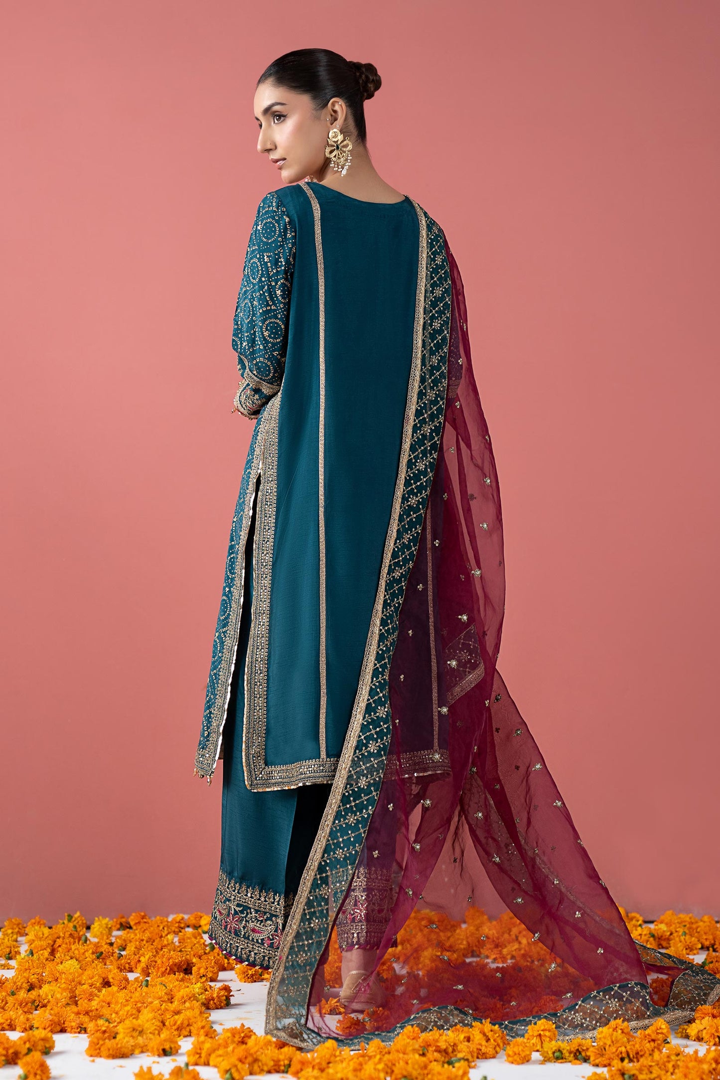 3 Piece Embroidered Raw Silk Suit